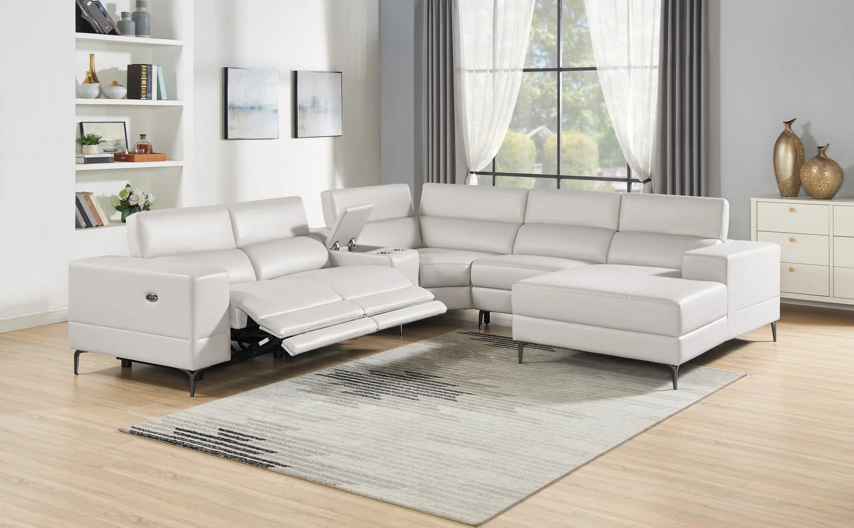 Milano Pearl 6-piece leather gel power reclining sectional sofa, front view