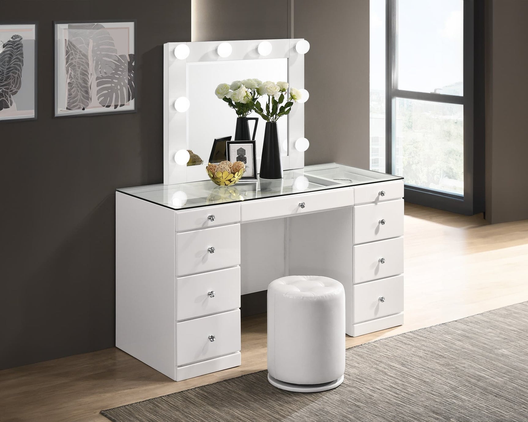 Avery Luxo White Vanity Set front view