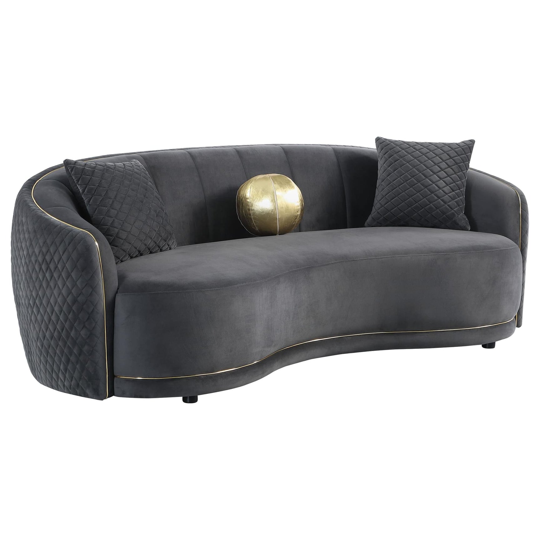 Brookside dark grey velvet curved upholstered sofa main view