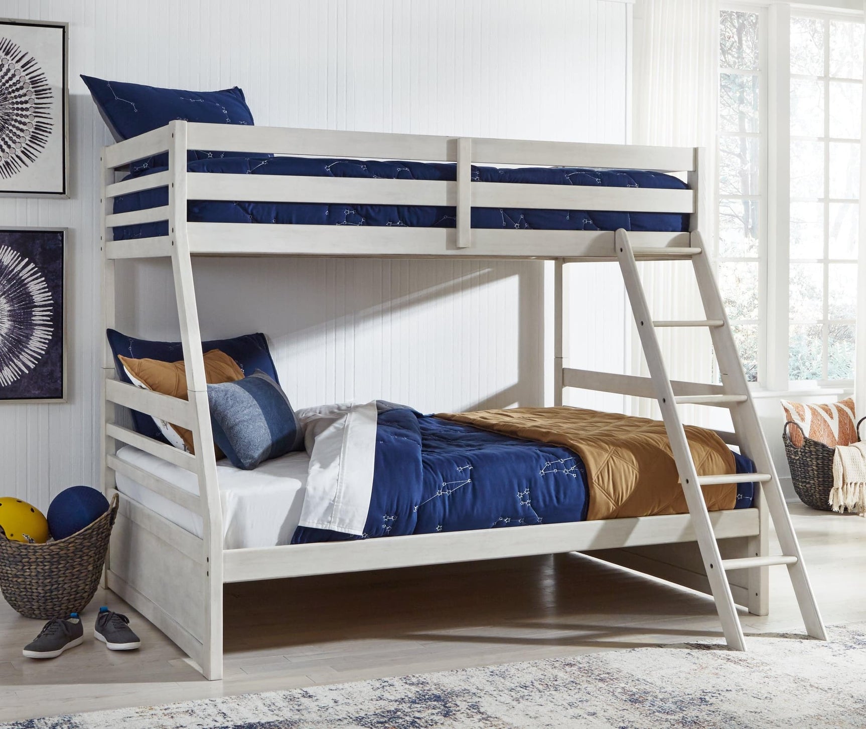 Robbinsdale Antique White Twin Over Full Bunk Bed - front view