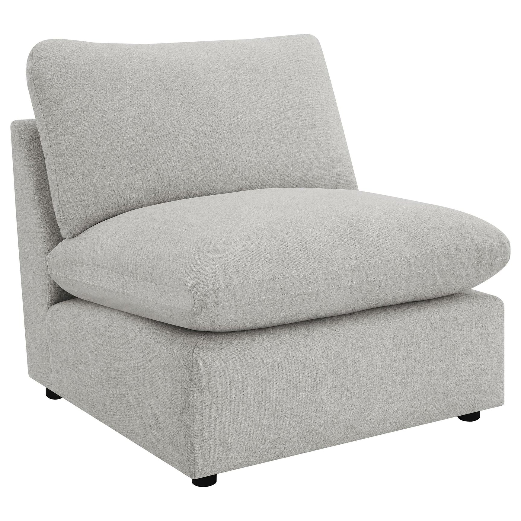 Collins grey upholstered armless chair front angle
