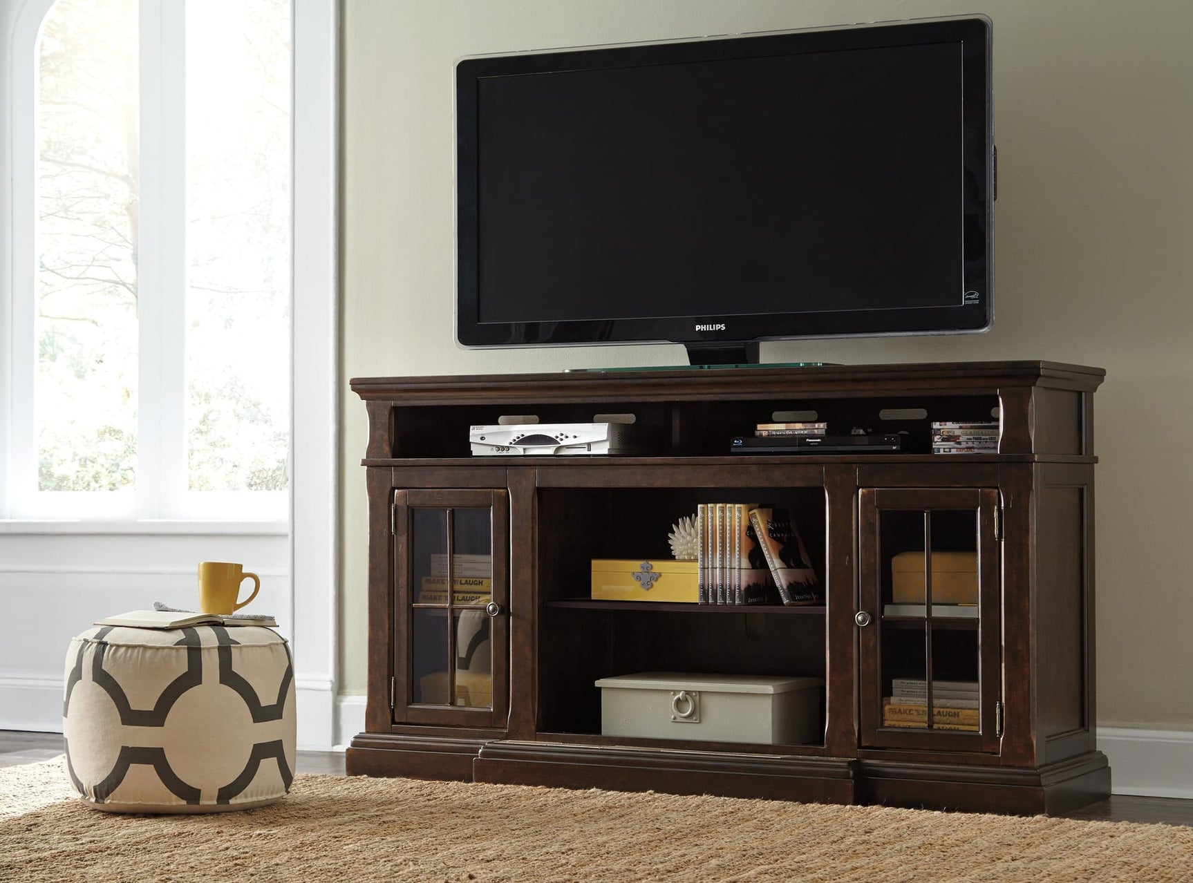 W701-88 Dark Brown TV Stand 72" length front view