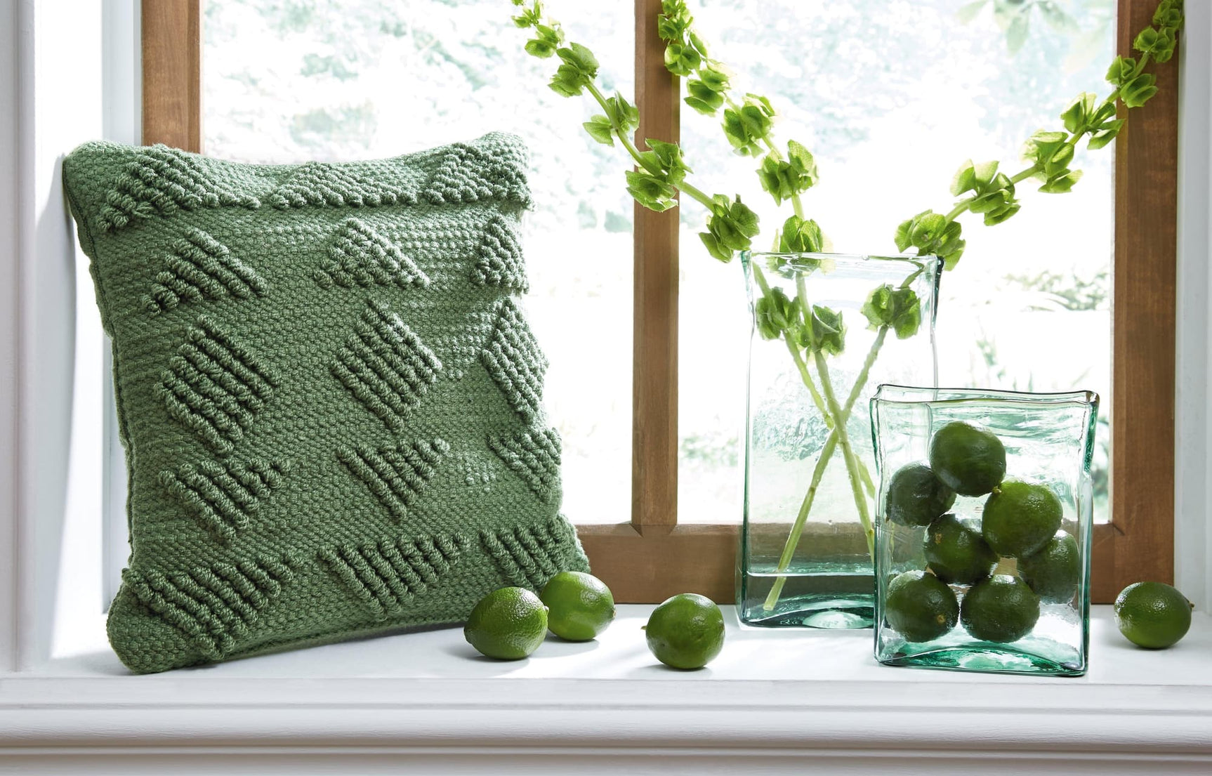 Rustingmere Green Pillow set of 4 front view with geometric pattern