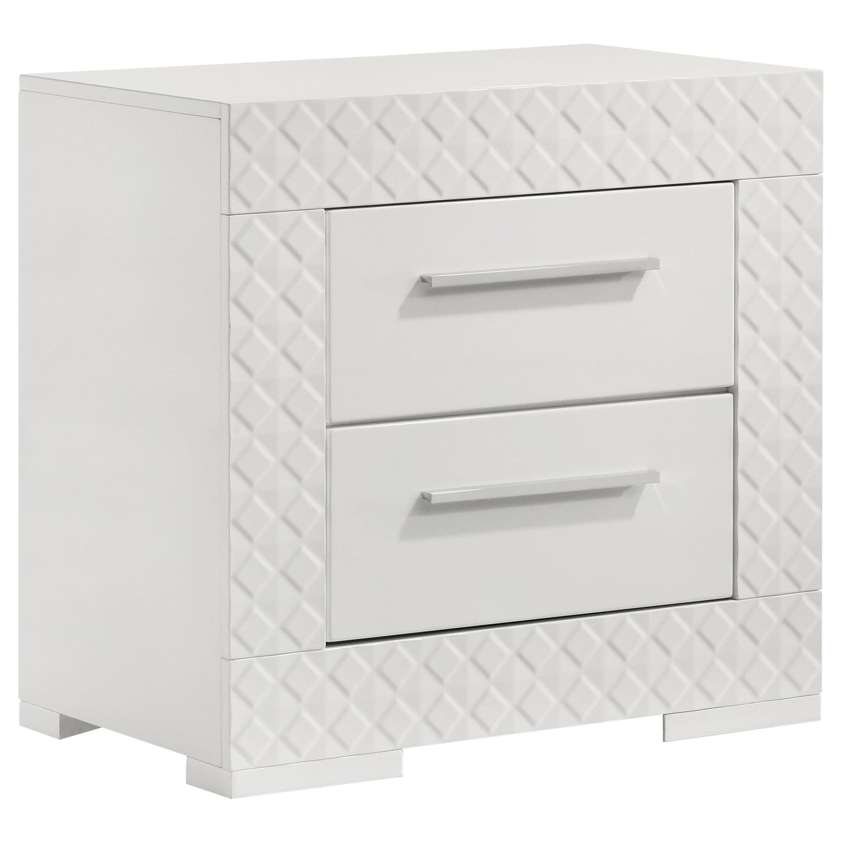 Ives white high gloss 2-drawer nightstand bedside table front view