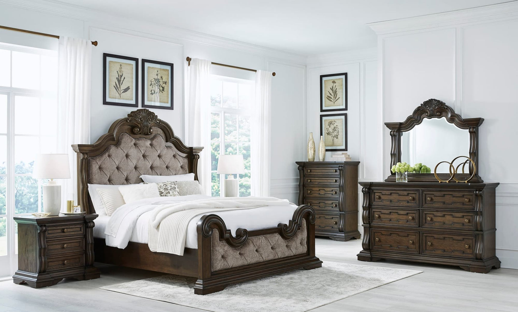 main view of Maylee Dark Brown Upholstered Panel Bedroom Set bed