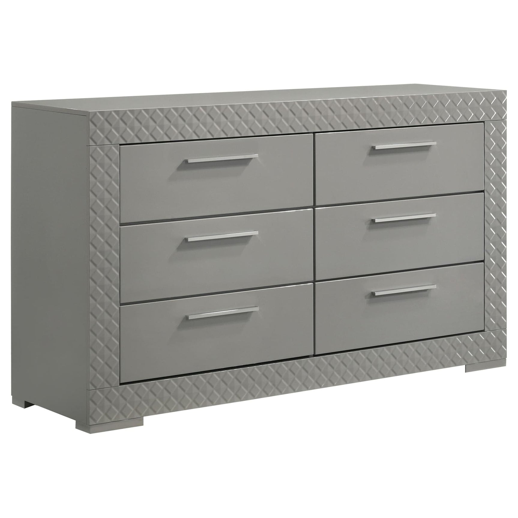 Ives 6-Drawer Grey High Gloss Dresser Cabinet front view