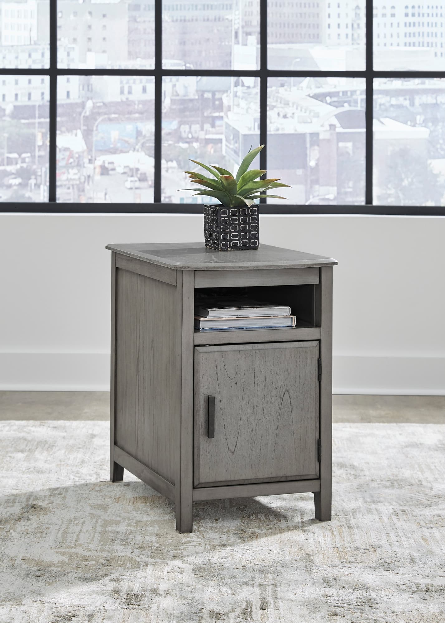 Bom Gray Side End Table with USB ports front view