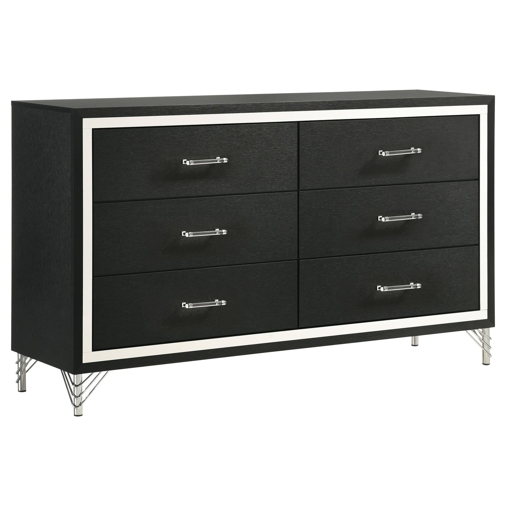 Lucia black 6-drawer dresser cabinet front view