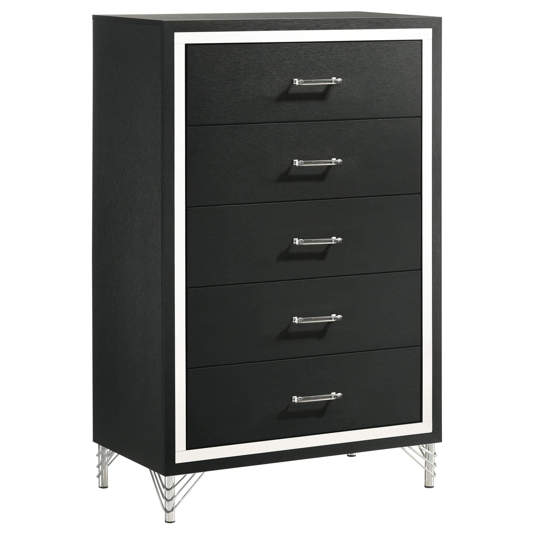 Lucia 5-Drawer Bedroom Chest in black showing front angle