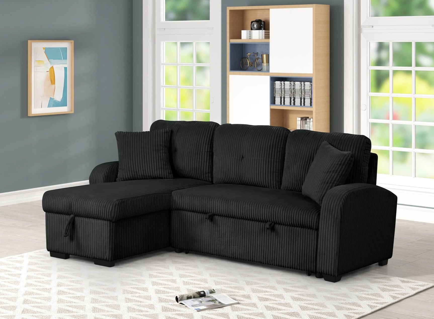 Silvia Black Reversible Sectional Sofa with Pull-Out Bed main view