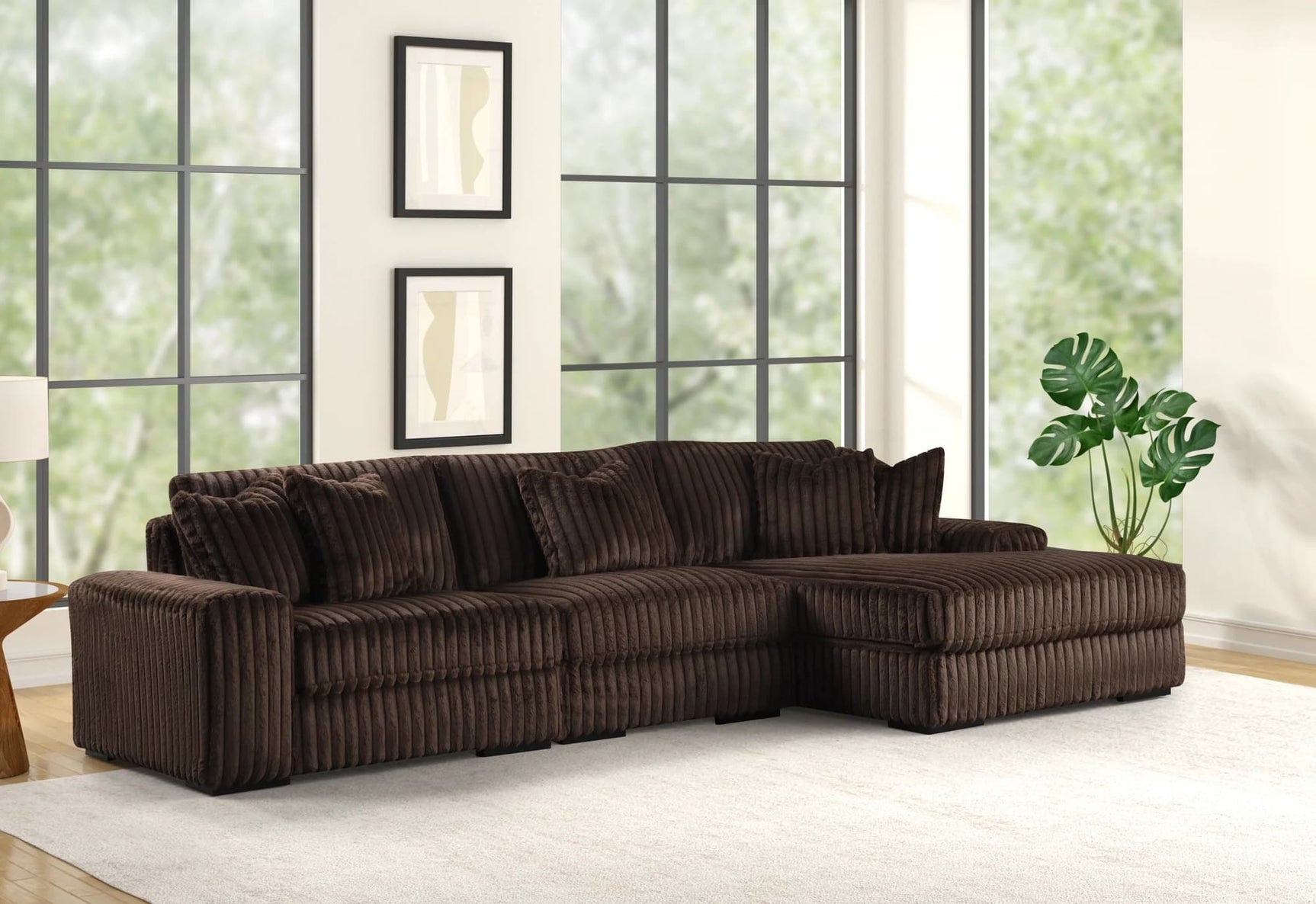 Sunday Chocolate 3-Piece Sectional Sofa front angle view