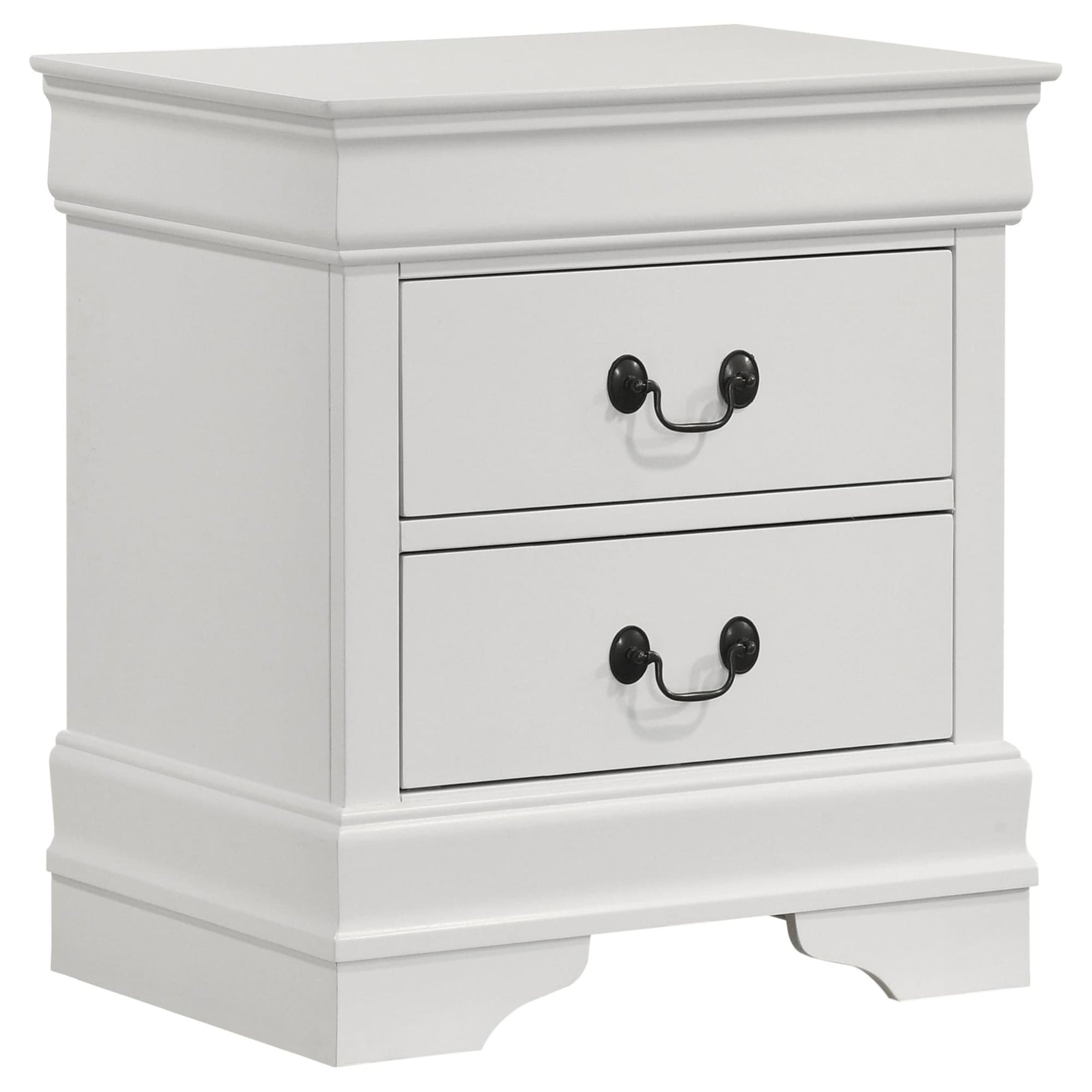 Louis Philippe white 2-drawer nightstand bedside table front view