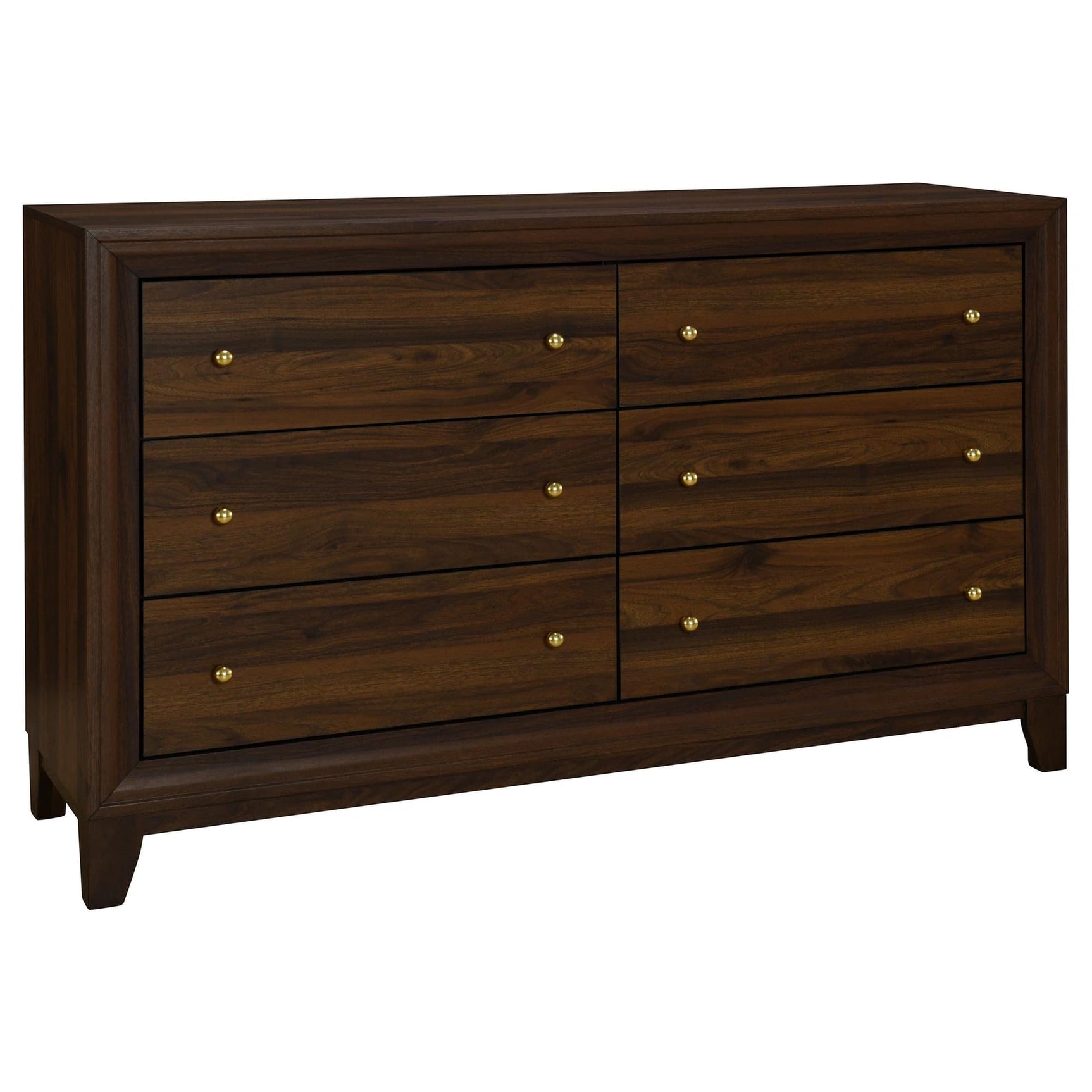 Welsley 6-drawer walnut dresser cabinet front view
