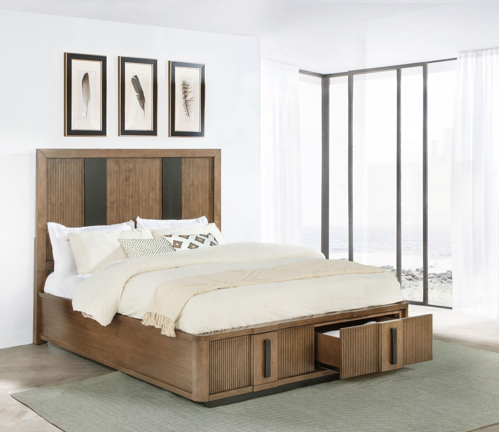 Terrace Eastern King Storage Bed front view ash brown
