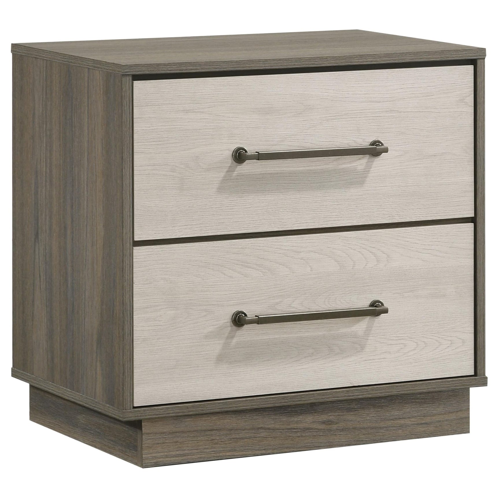 Fenwick 2-drawer nightstand bedside table grey oak front view