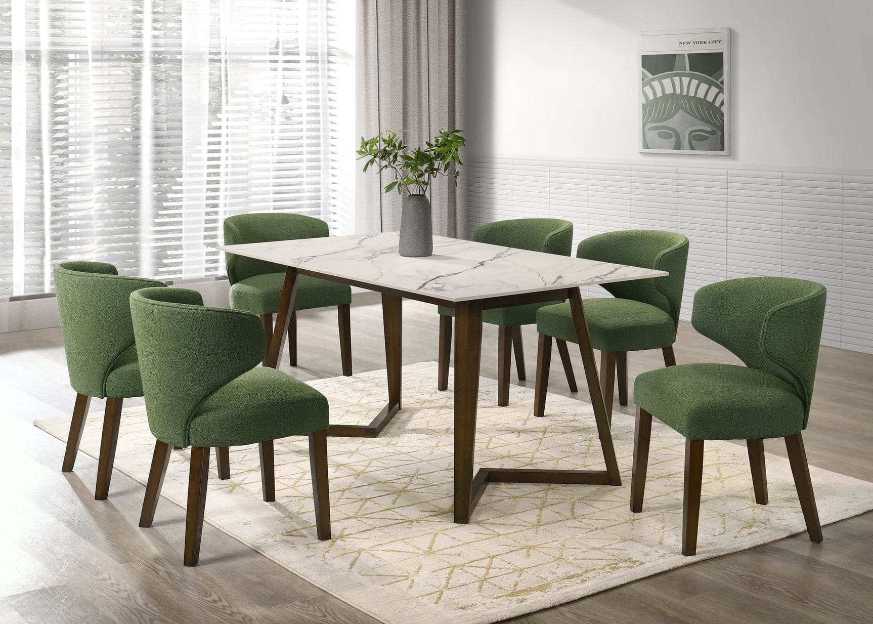 Main view of Cava Green Dining Table with 6 Chairs featuring green ceramic tabletop