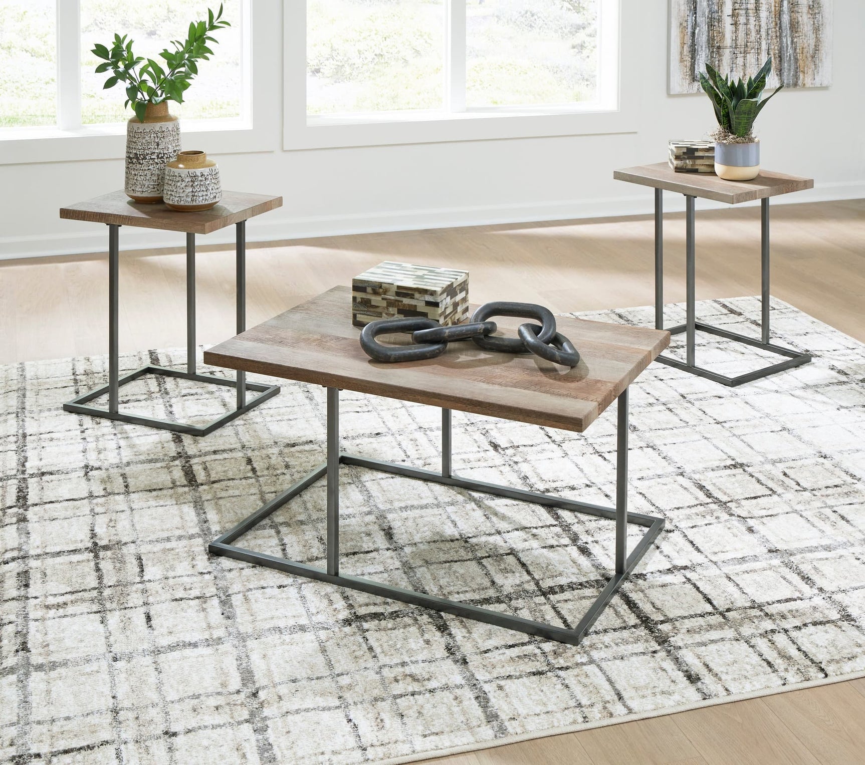 Tumar Light Brown and Black Occasional Table Set front view