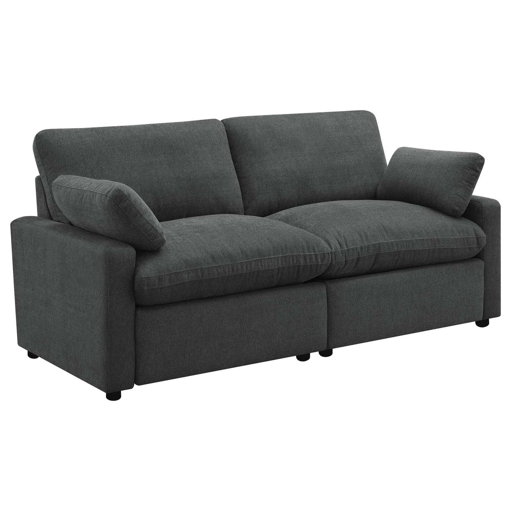Dark grey fabric Collins Modular Power Loveseat front view