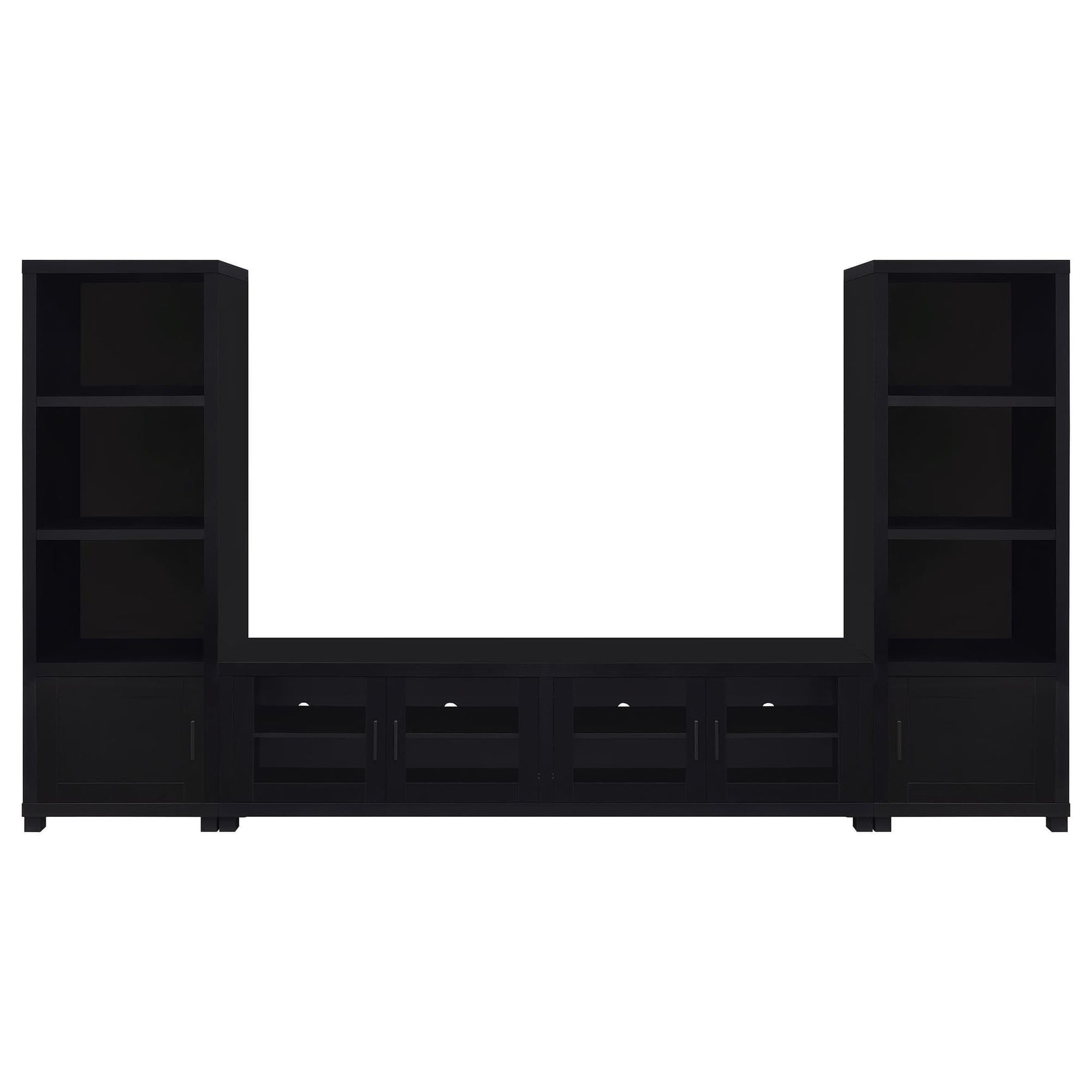 Jupiter Entertainment Center black 3-piece set with 79-inch TV stand front view