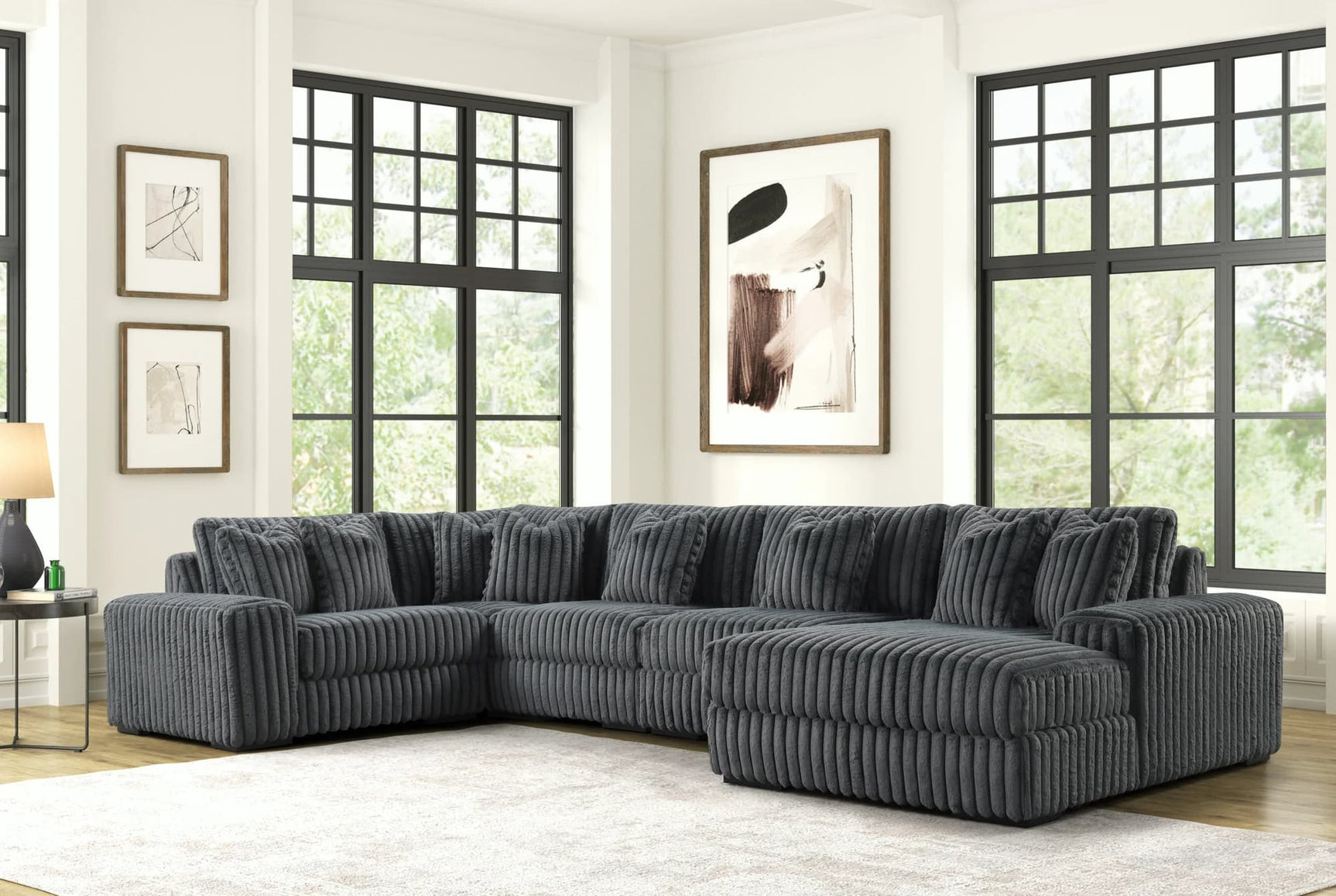 Seasons charcoal 5-piece sectional sofa front angle