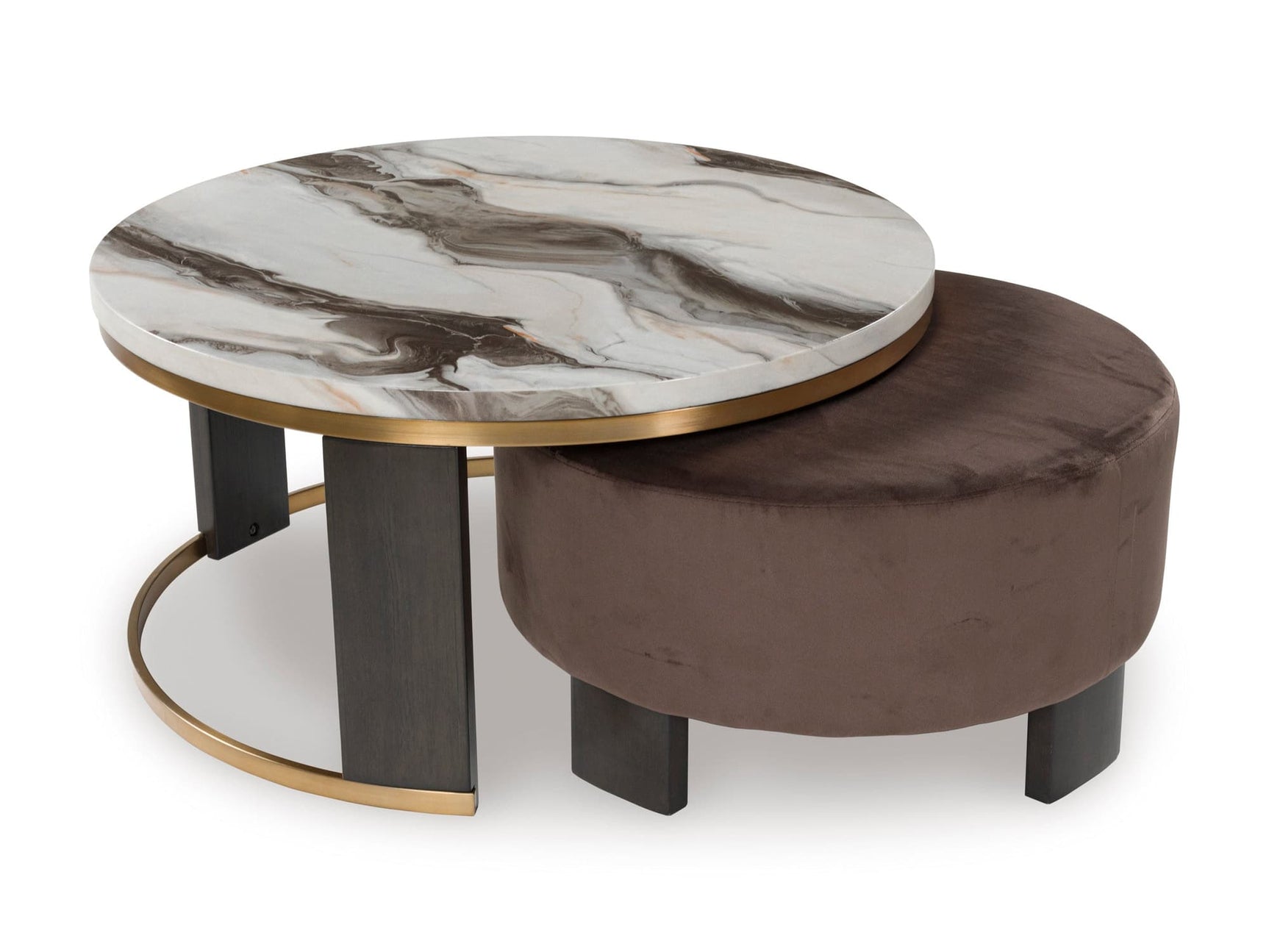 Jazmore brown and brass finish nesting cocktail tables front view