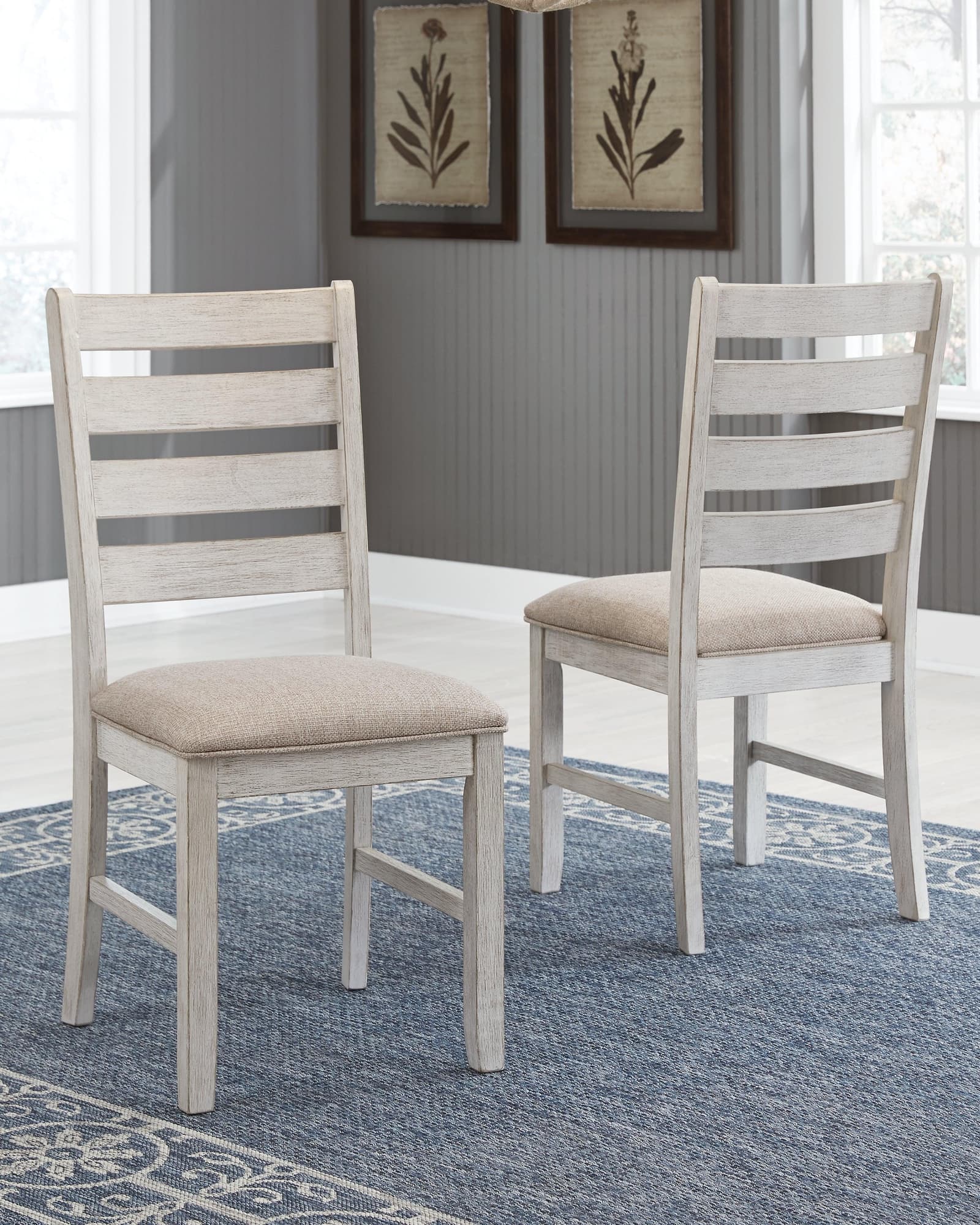 Skempton dining chair in distressed white finish, front angle