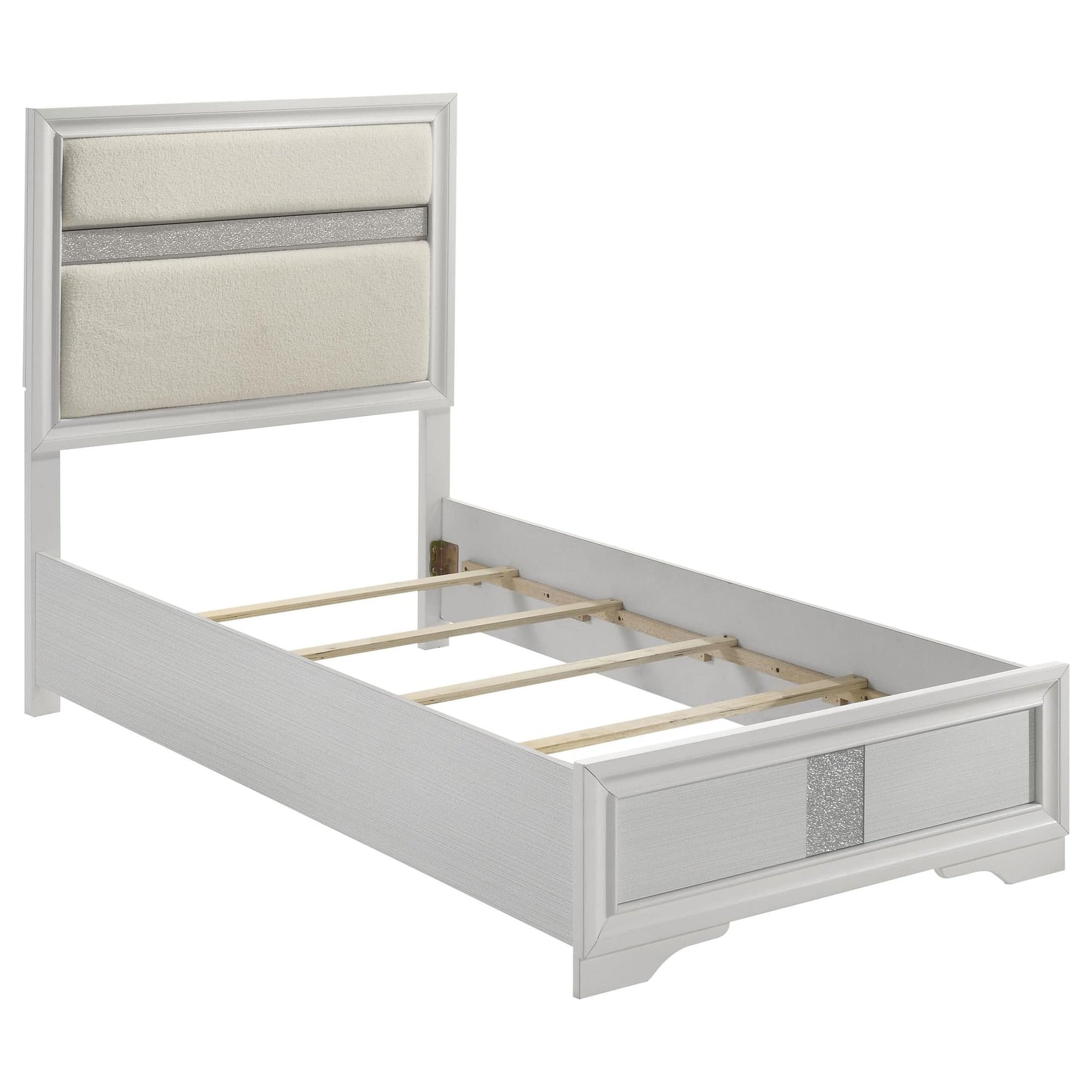 Miranda 54-inch white upholstered twin panel bed frontal view