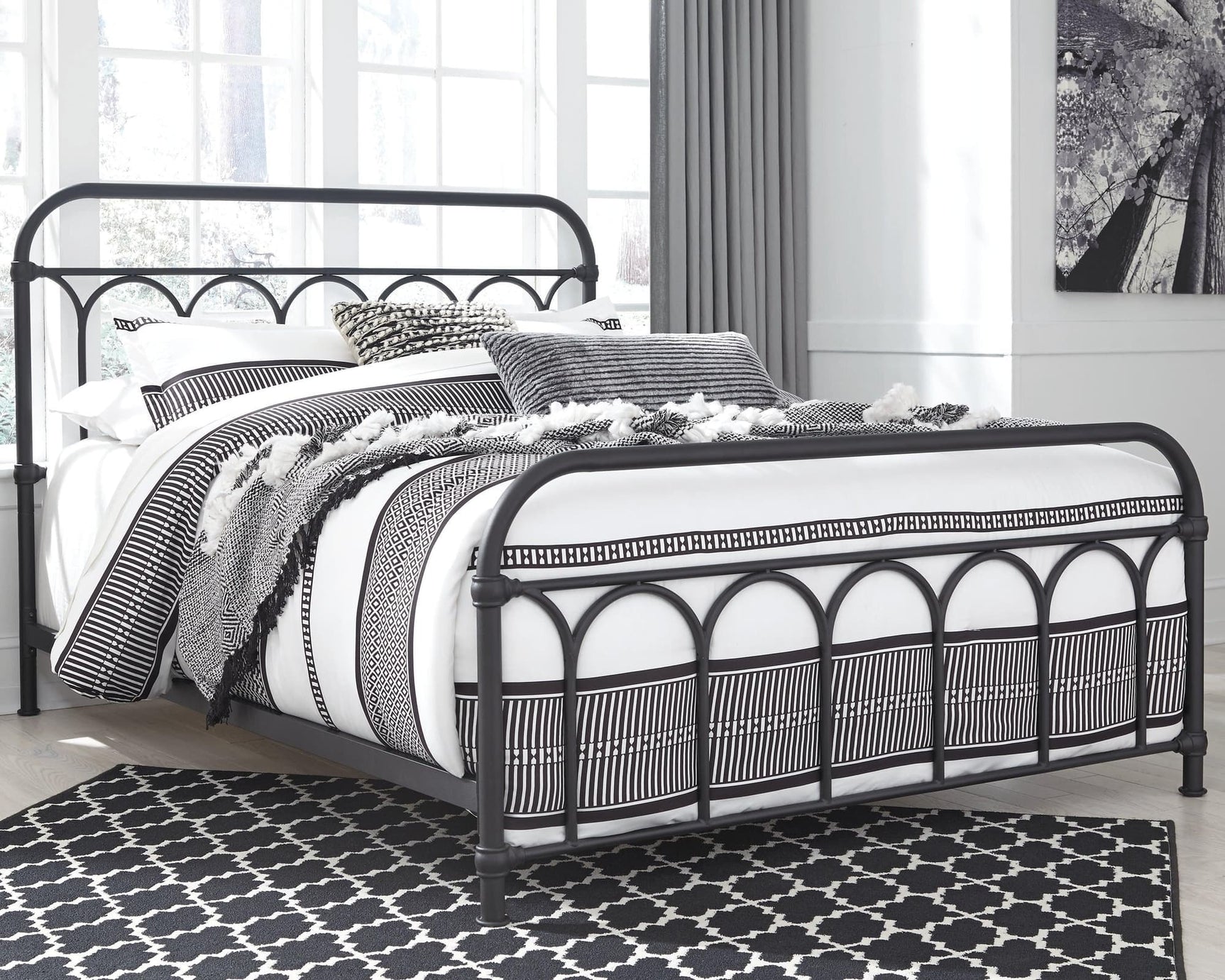 Nashburg Black Queen Metal Bed frame angled view