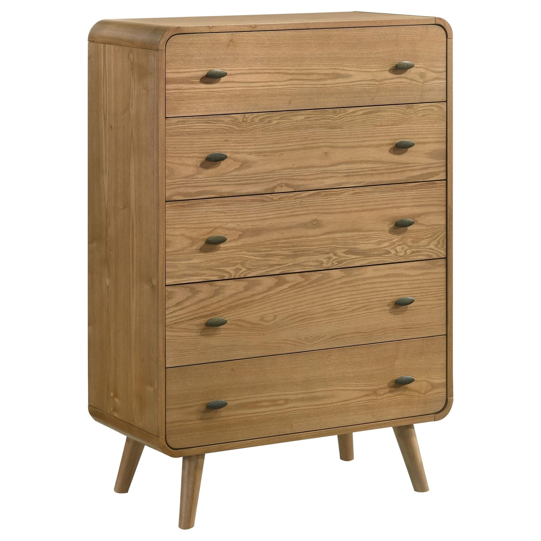 Robyn 5-drawer chest of drawers front angle in light ash finish