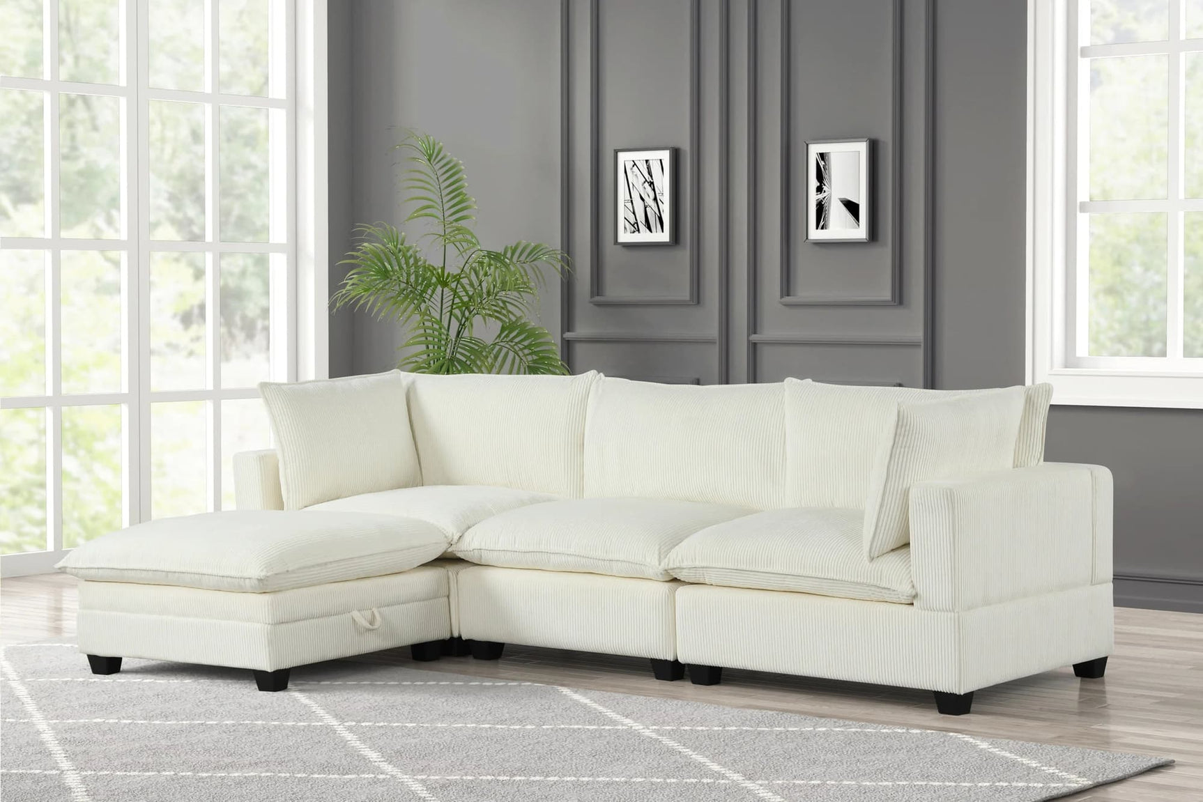 Cloud White 4-Piece Modular Sectional Sofa front angle view