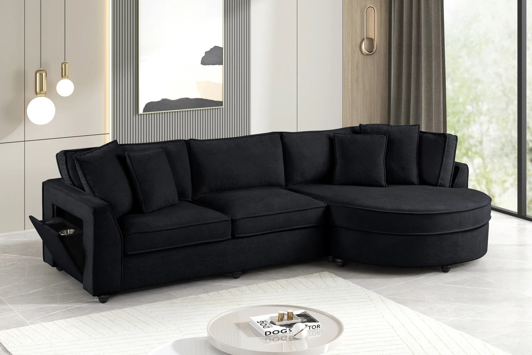 Elva Black Sectional sofa main front view