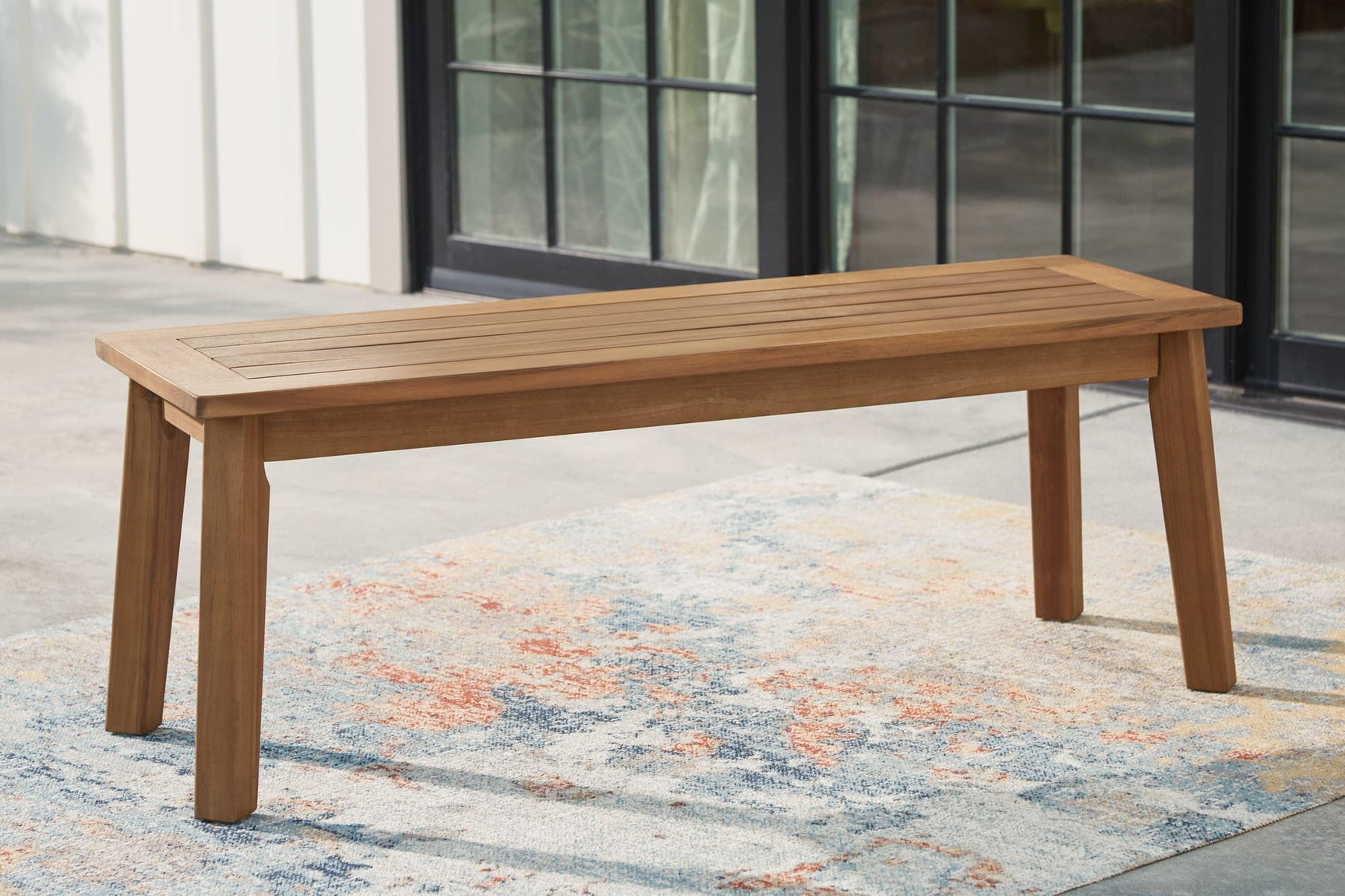 Janiyah Light Brown Outdoor Dining Bench front view