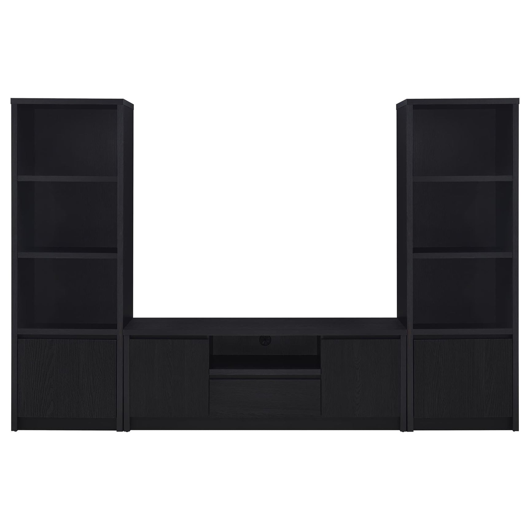 Winfield 3-piece black entertainment center front view