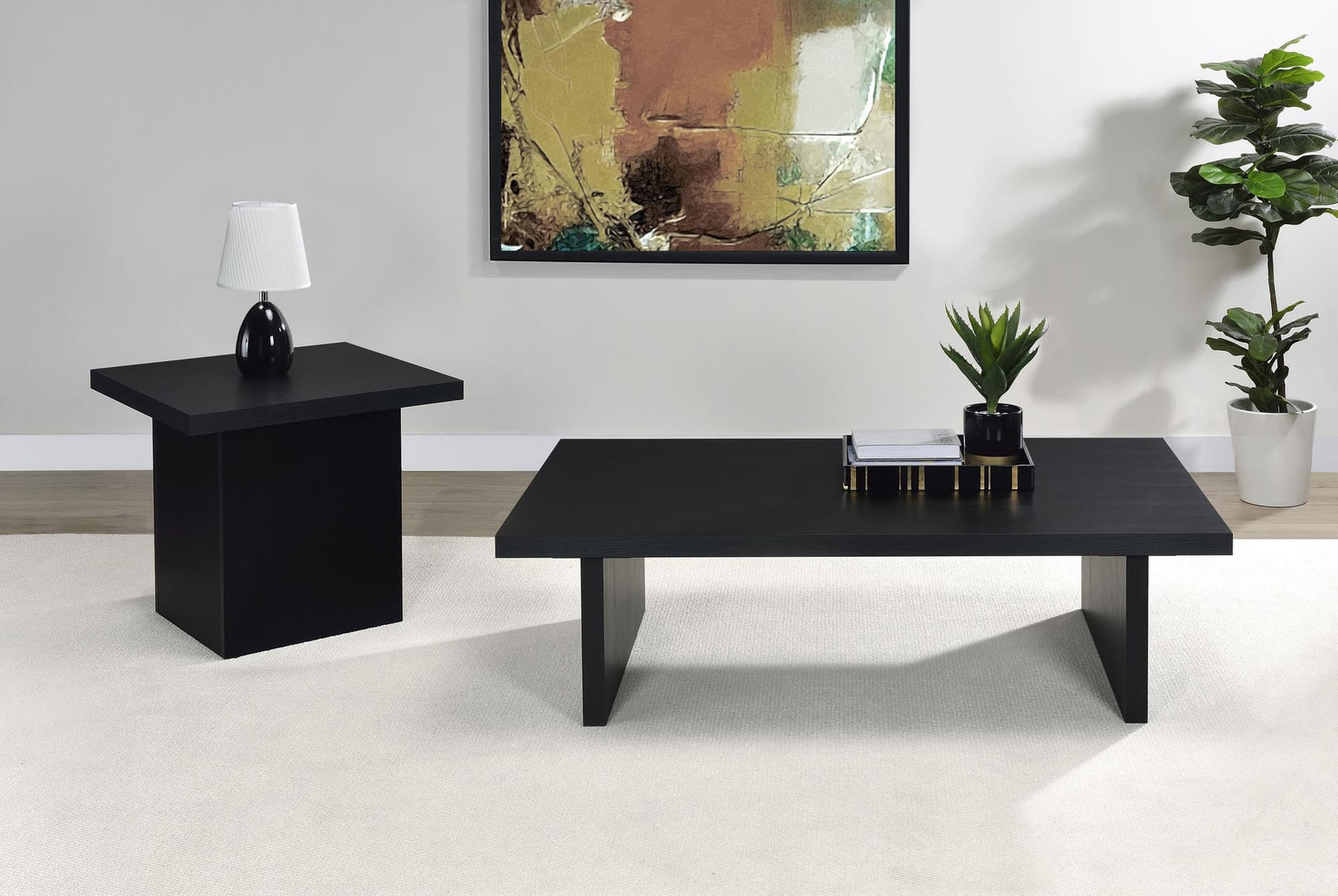 Max 2-piece black rectangular coffee table front angle