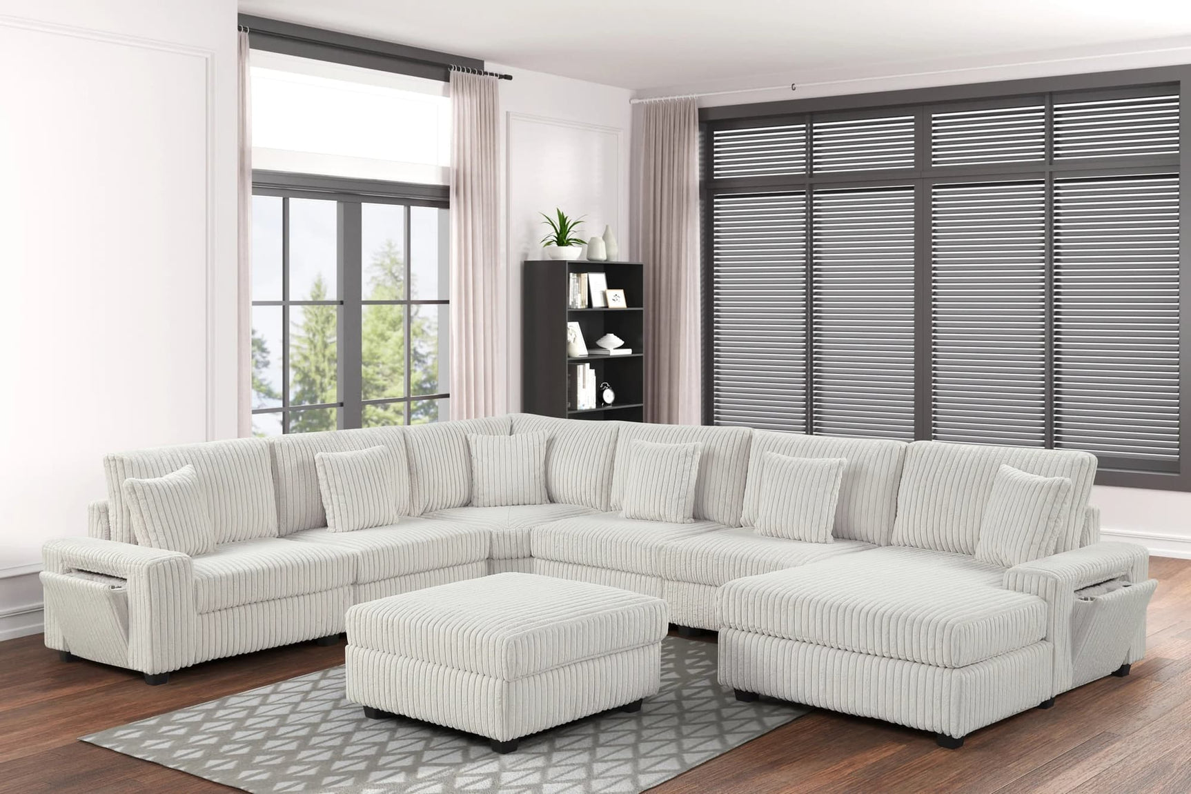 Bazooka Beige 7-Piece Sectional sofa front view in beige corduroy