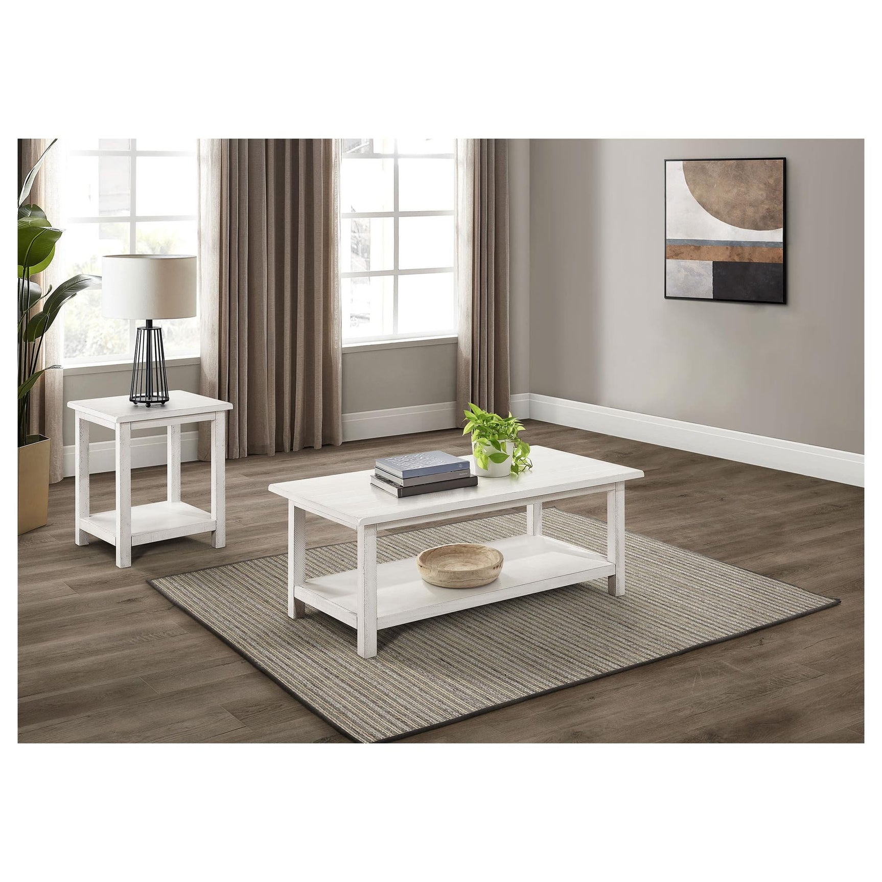 Payne 2-piece distressed white coffee and end table set, front view
