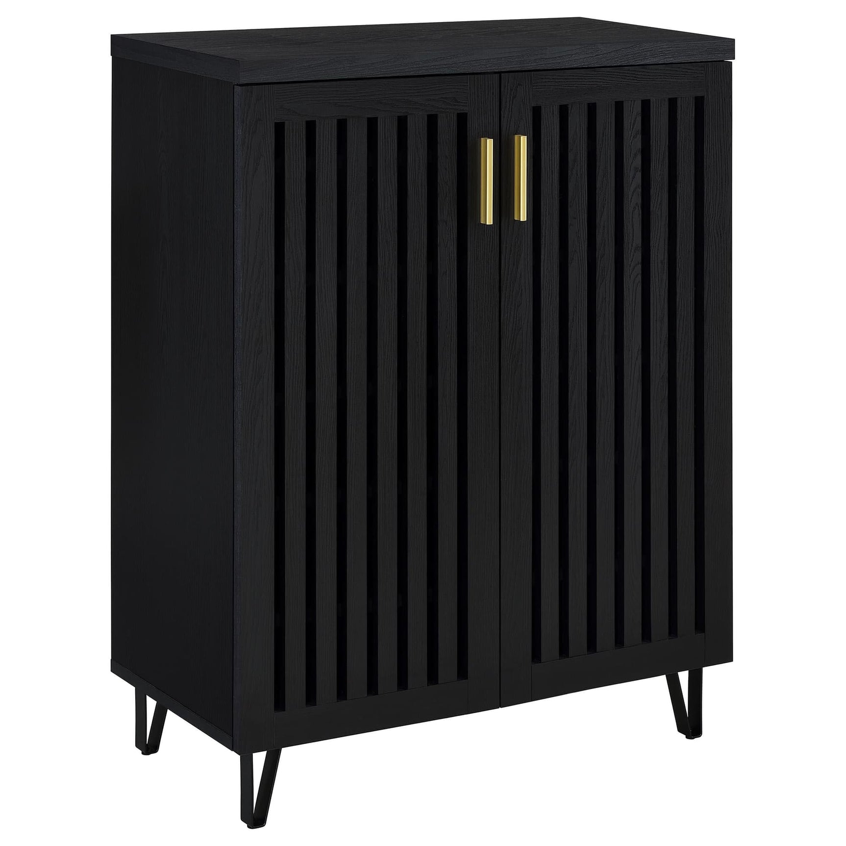 Brixton black 2-door shoe cabinet with slatted doors front angle