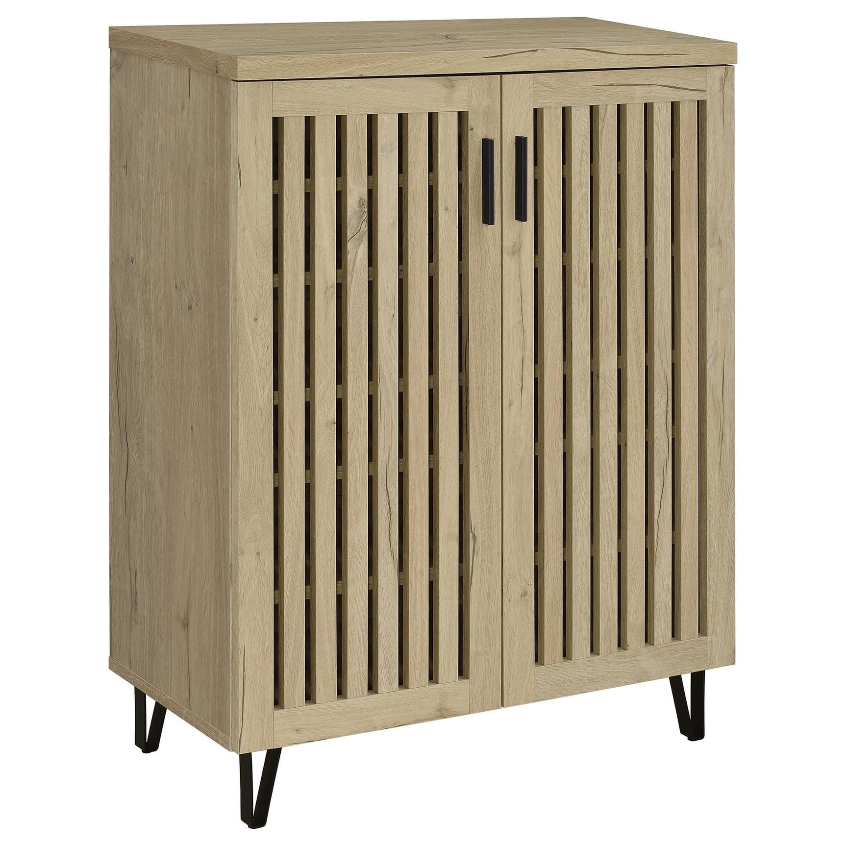 Brixton 2-door white oak shoe storage cabinet front view