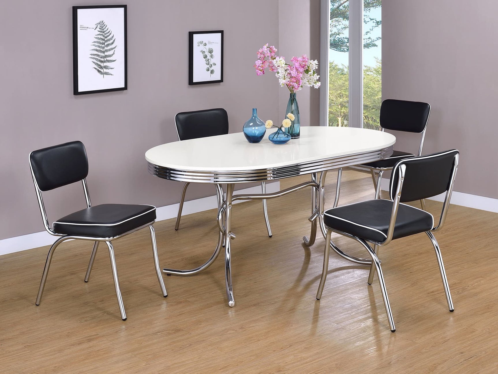 main view of Coaster Retro White Black Oval Dining Set