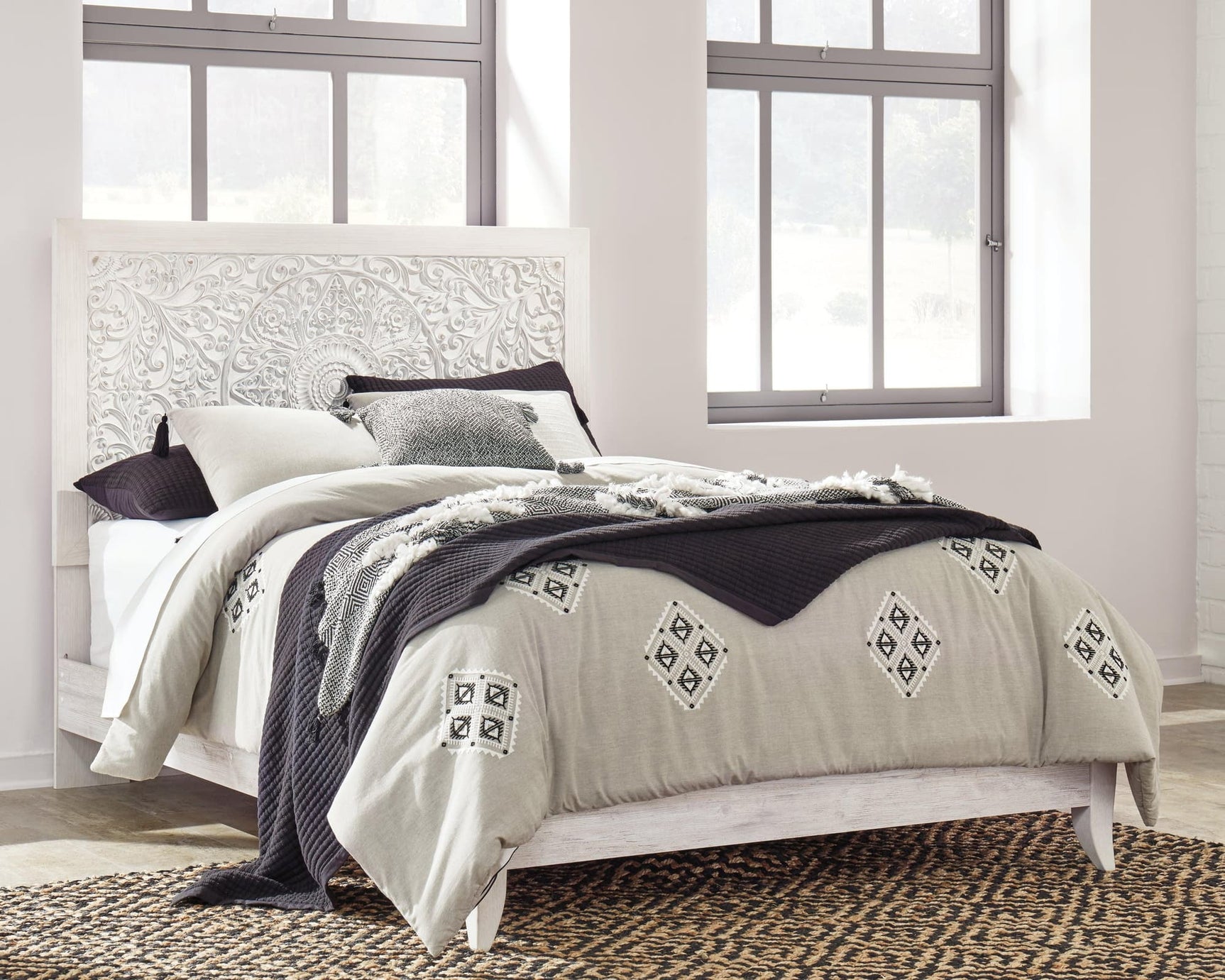 Paxberry Whitewash Queen Panel Bed front angle