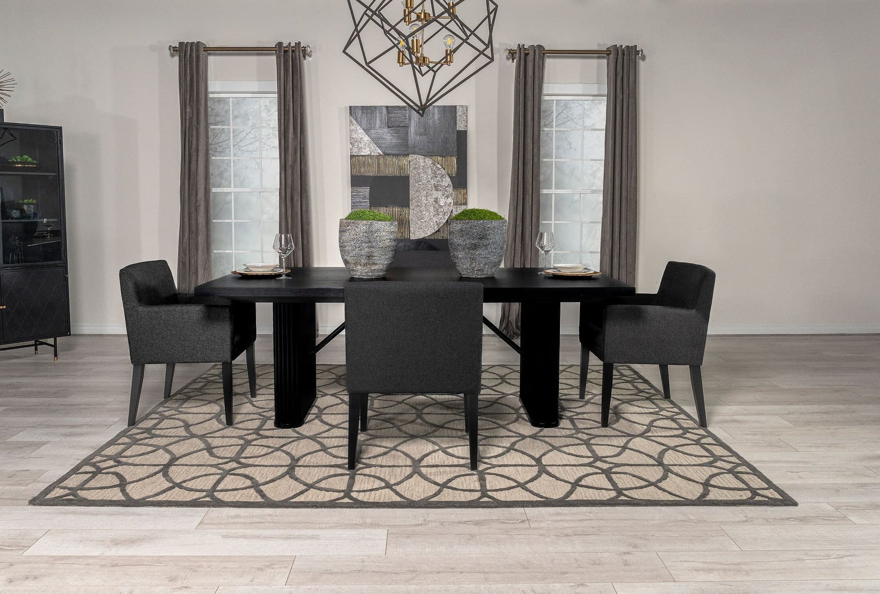 Main view of Catherine Black Rectangular Dining Room Set with black rectangular table and side chairs