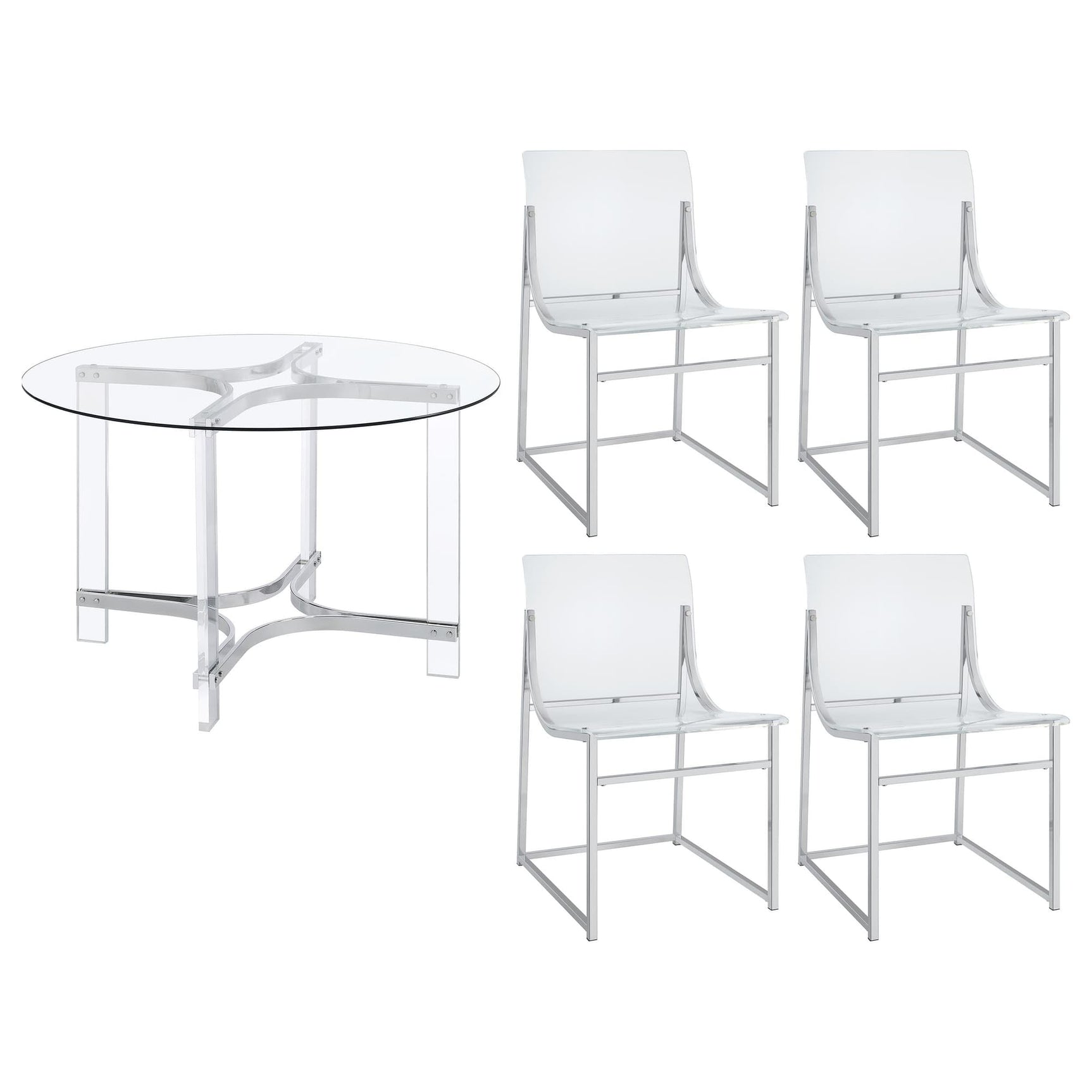 Keeling Chrome Round Glass Top Dining Set front view showing glass tabletop and chrome frame
