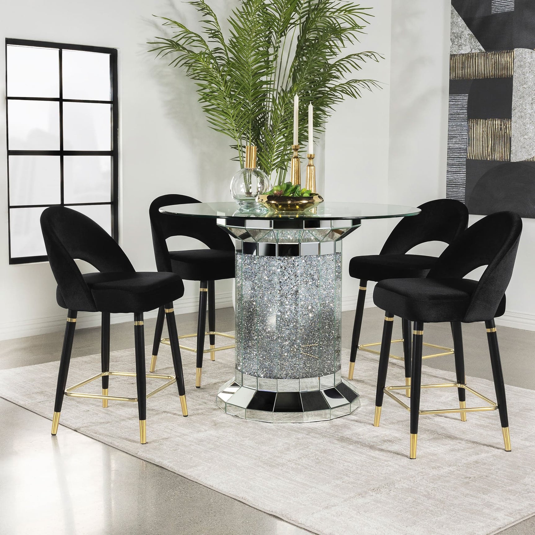 Ellie Black Mirrored Counter Height Dining Set main view