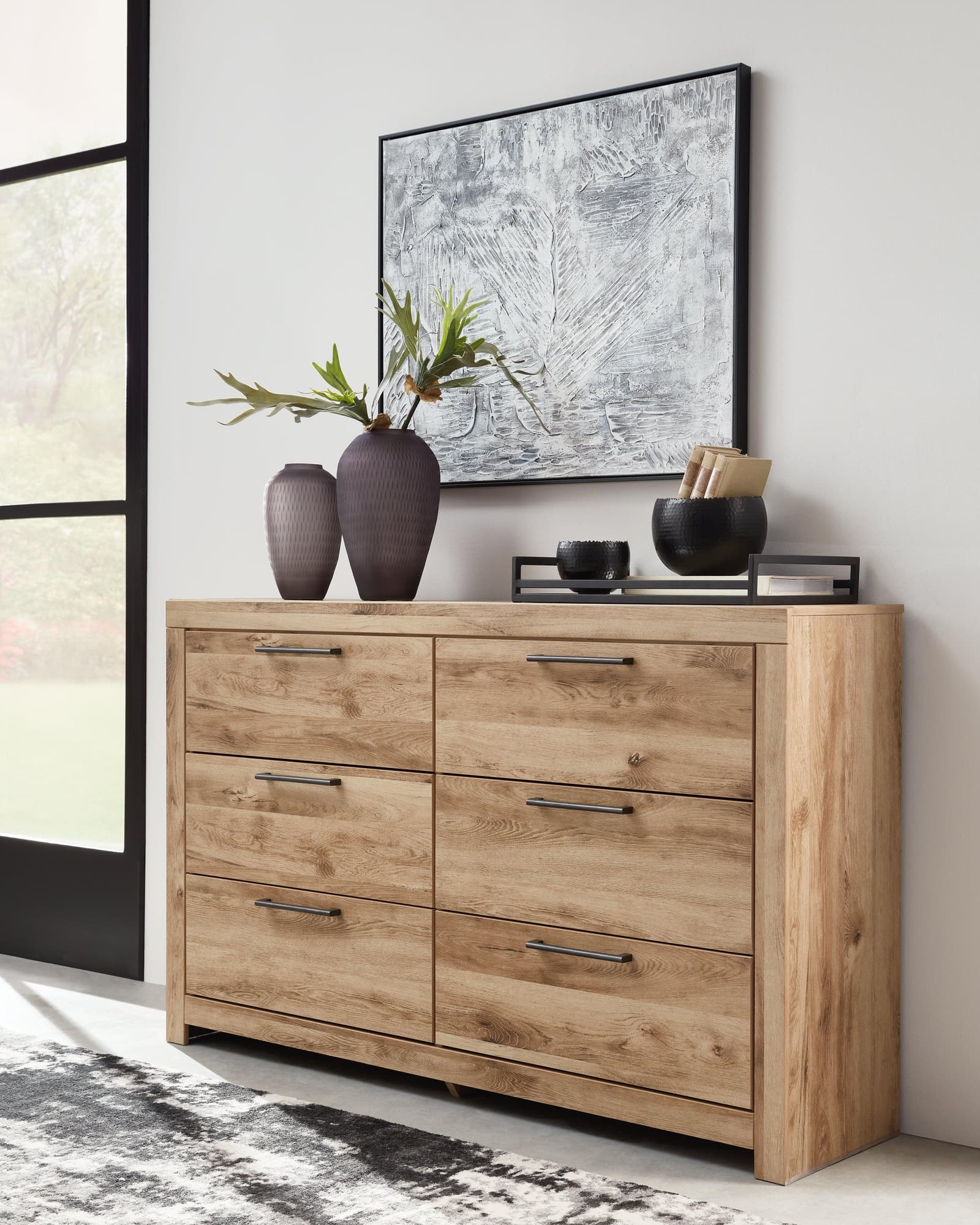 Hyanna Tan Dresser frontal view with six drawers closed