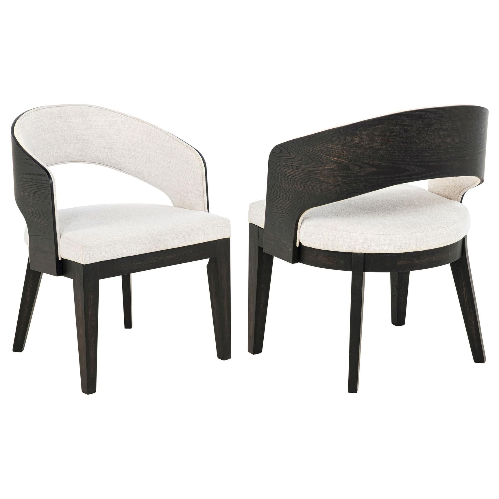 Leandro cream upholstered dining arm chair front angle