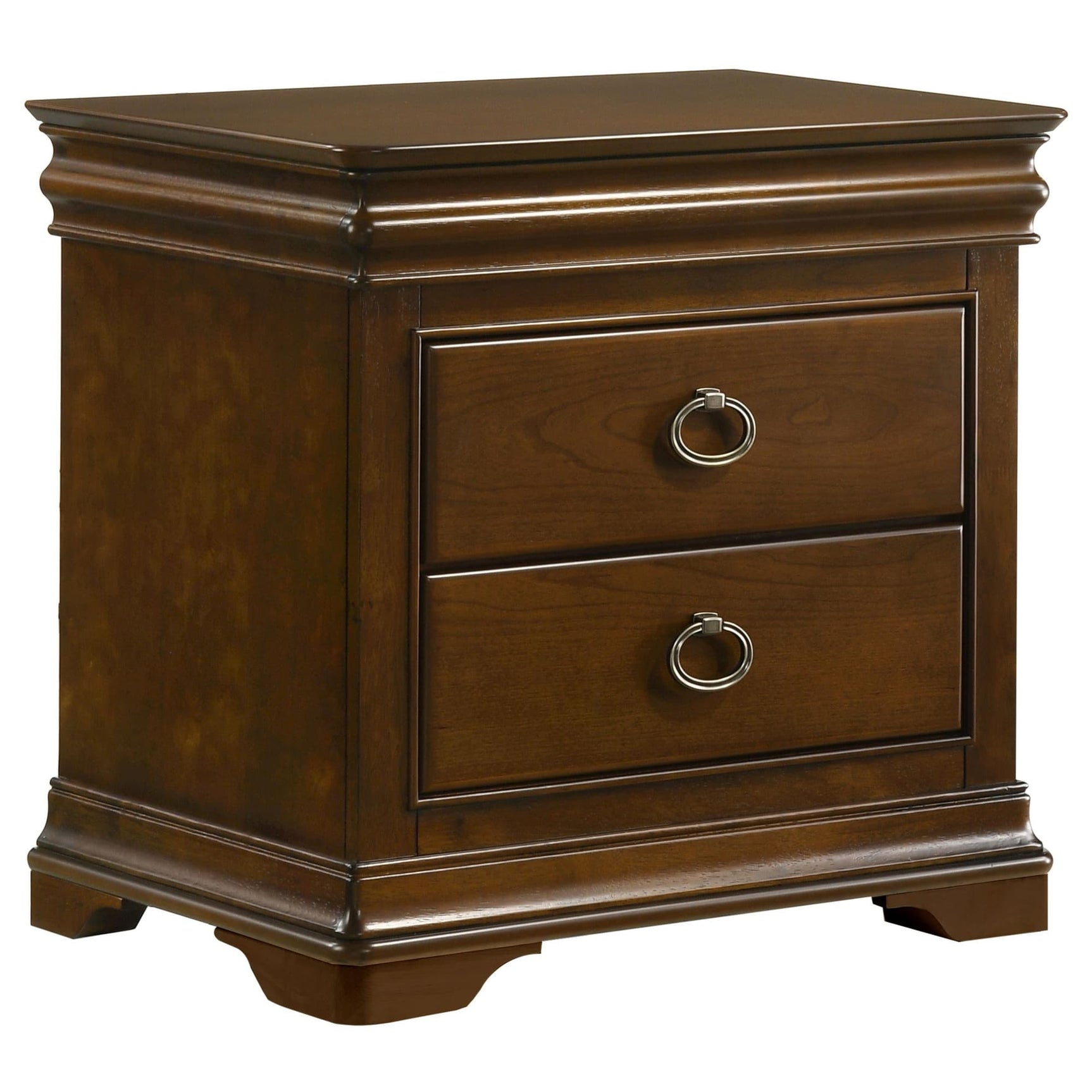 Garland 3-drawer nightstand front view in brown cherry