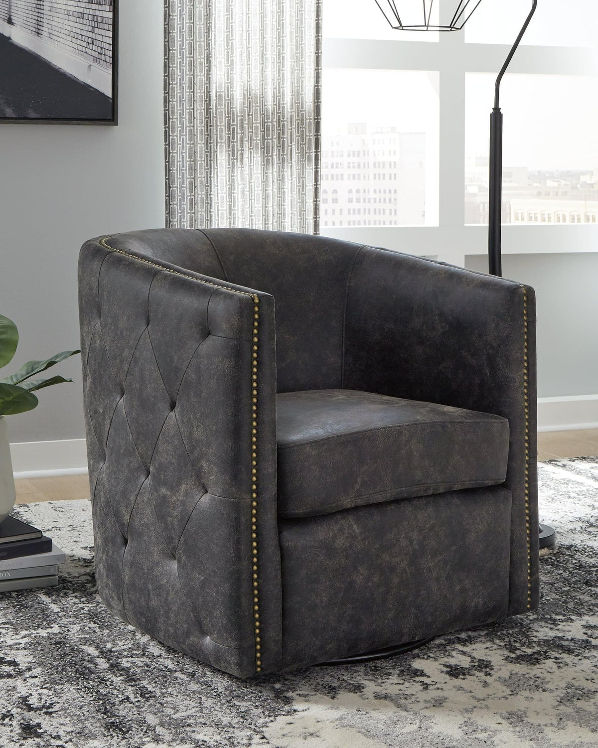 Brentlow Distressed Black Accent Chair front angle