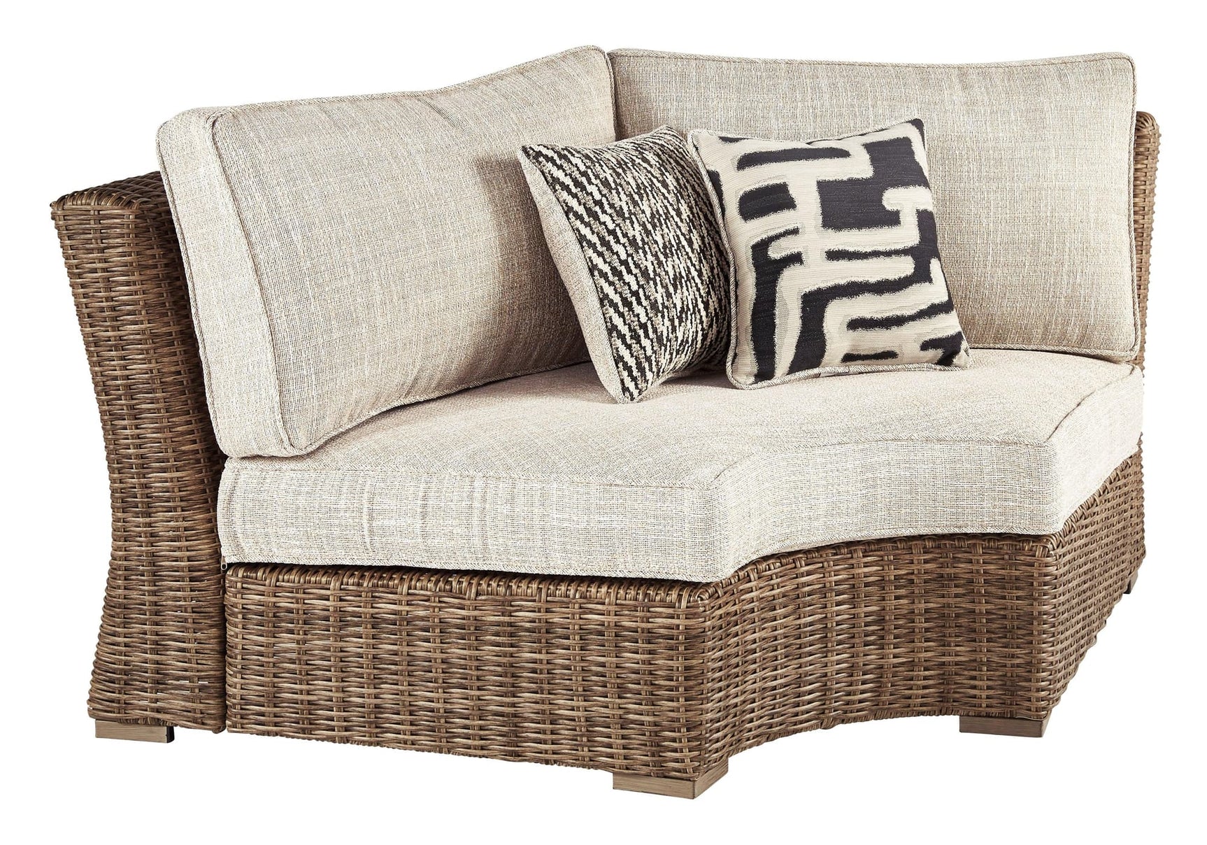 Front view of Beachcroft Beige Curved Corner Outdoor Lounge Chair with Cushion