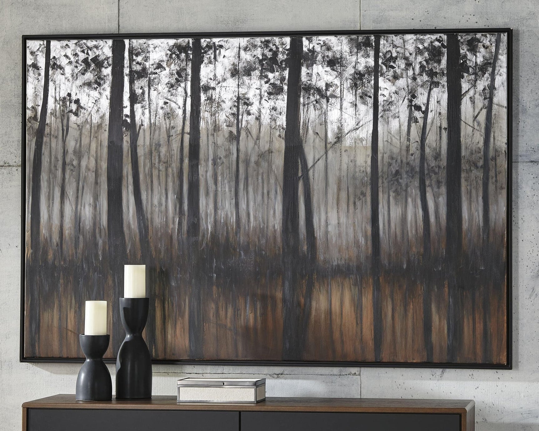 Philyra Black Orange Silver abstract wall art front view