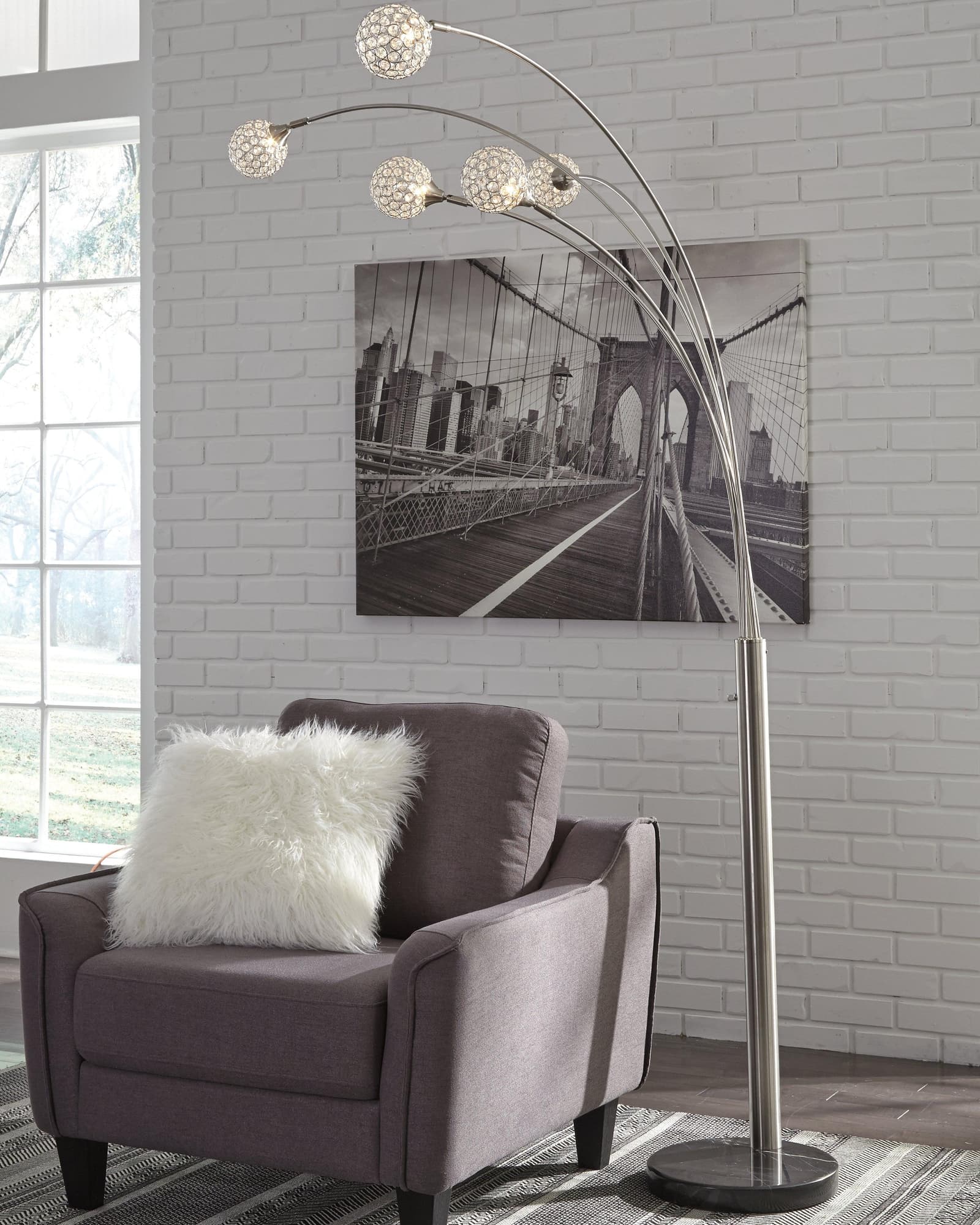 Winter Silver Finish Arc Floor Lamp frontal view